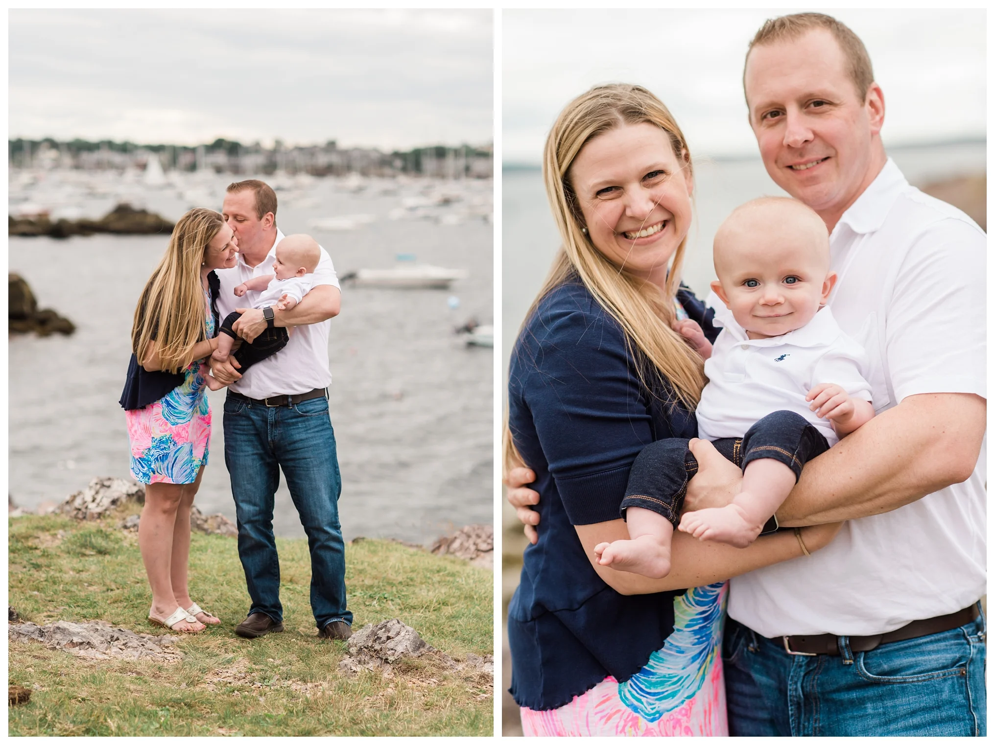 Family photography session in Marblehead Massachusetts with 6 month old little boy by Sweet Light Portraits.