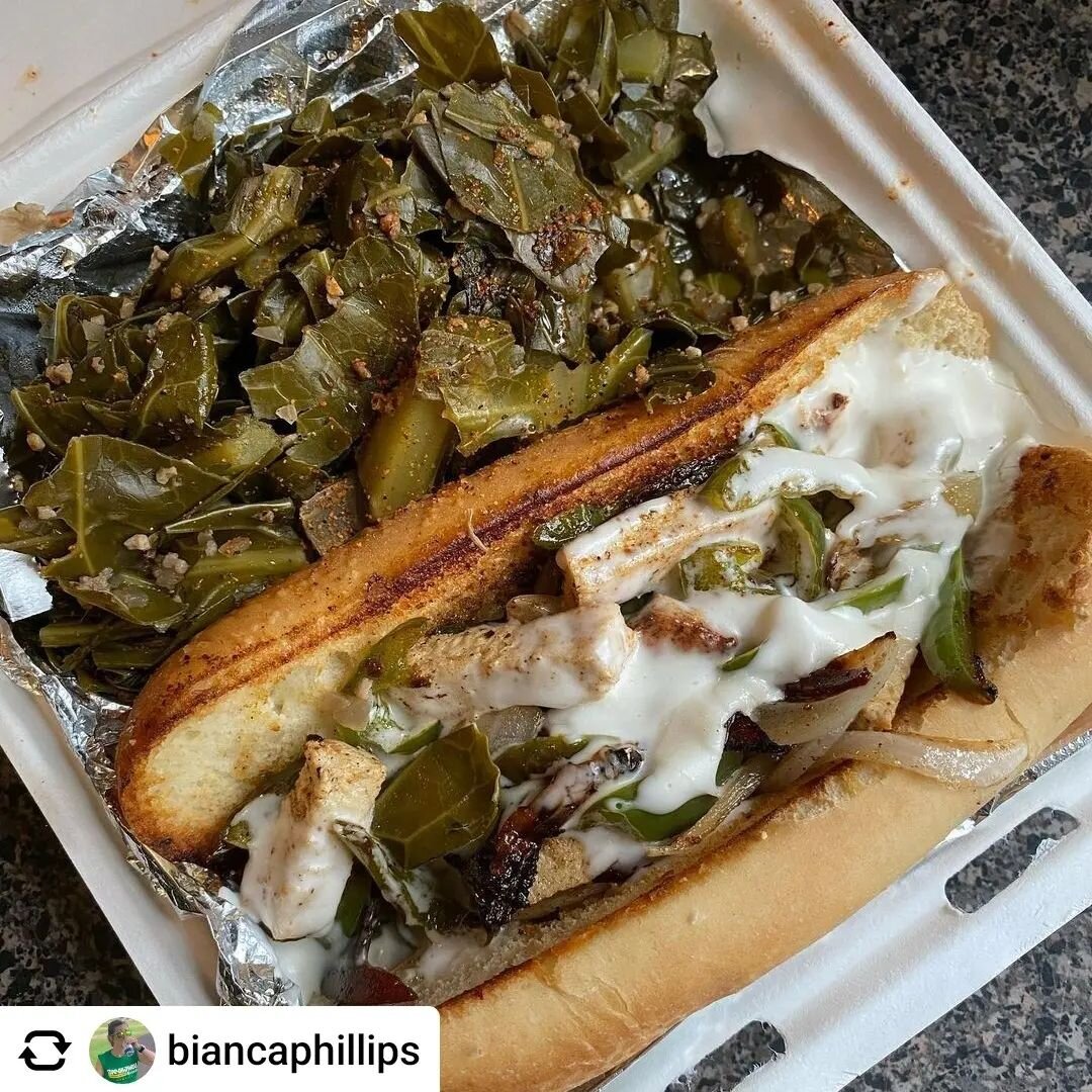 Posted @withregram &bull; @biancaphillips Vegan chicken philly with collard greens from @imaginevegancafe 😋 I needed something quick and tasty on the way home from the grocery store, and this hit the spot.

#imaginevegancafe #veganrestaurant