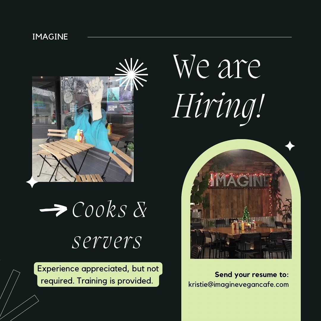 We&rsquo;re looking for some great people to join our Imagine family! We value kindness and communication, and in our small business environment, we work hard together to make #vegan food dreams come true.

✨APPLY NOW✨
Please email your resume to kri