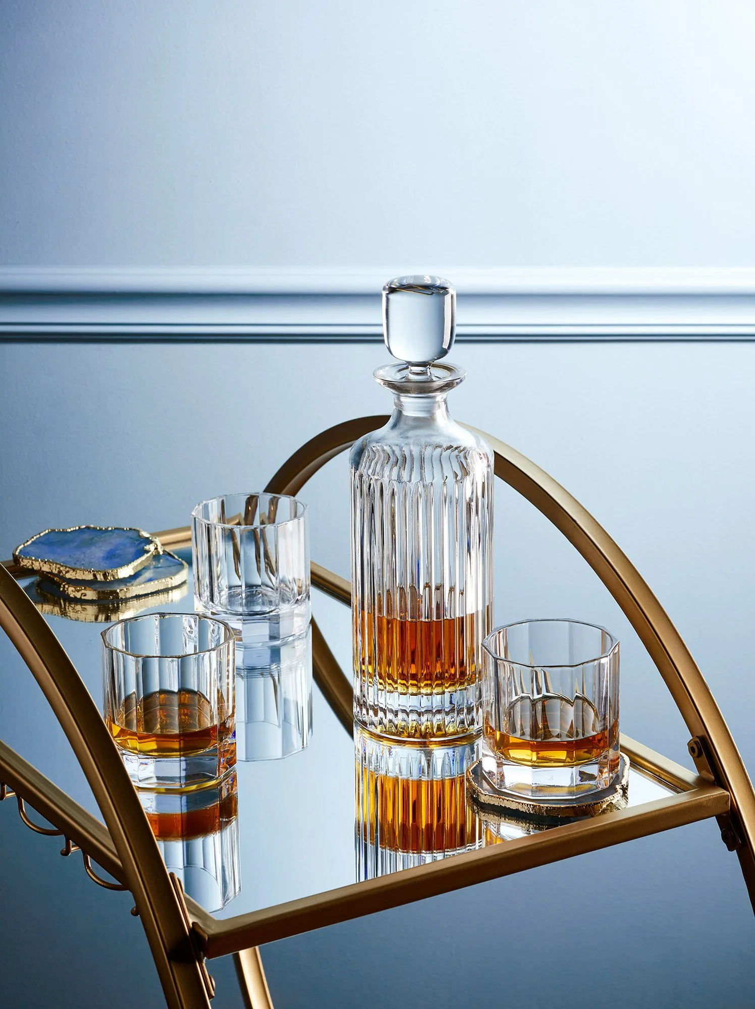 Adam Krauth Photo - Commercial Photography - Boston, MA - Still Life - Product Photography - Bar cart with glasses and decanter. Smooth lighting. 