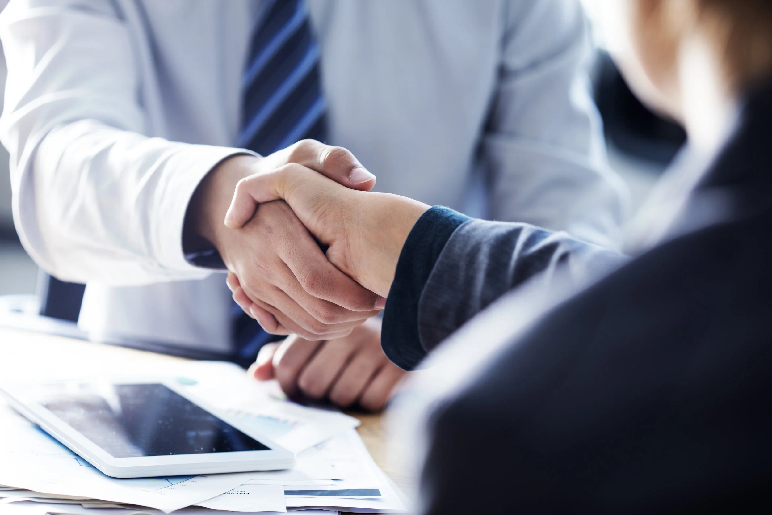 Two men shaking hands.