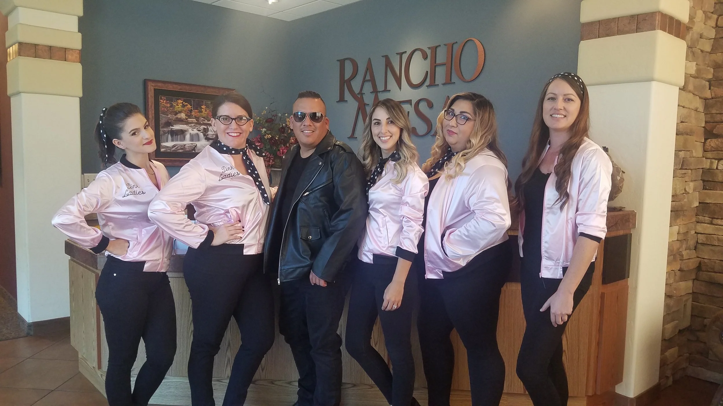 Five Pink Ladies and one T-Bird (Greaser)