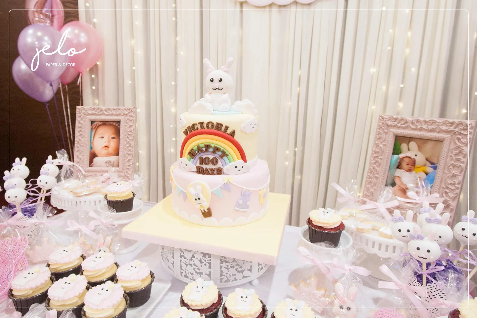 Victoria Bunny Themed 100 Days Birthday Jelo Paper Decor