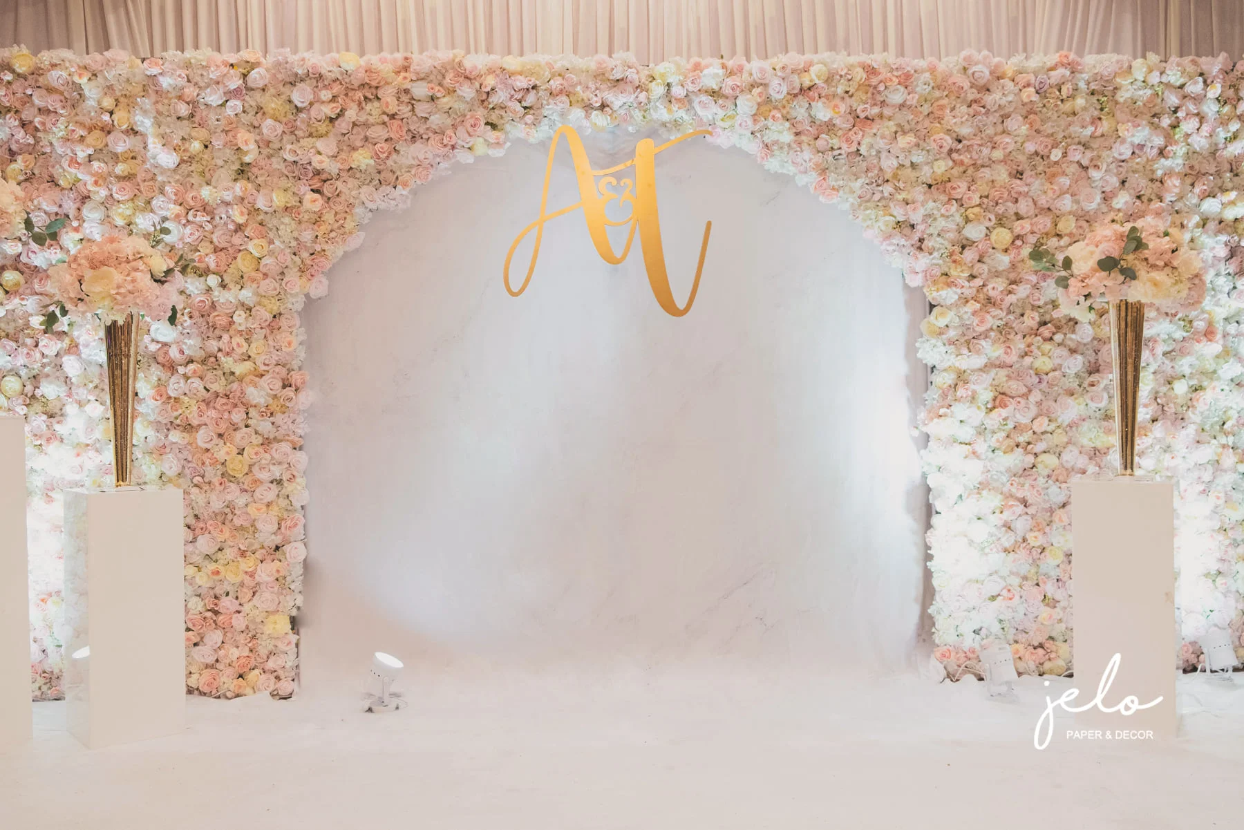 Angie + Tim's Beautiful Flower Arch Backdrop
