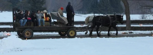 Horse drawn carriage rides in Cooperstown for Christmas on a Wellnesste Lodge weekend vacation adventure.
