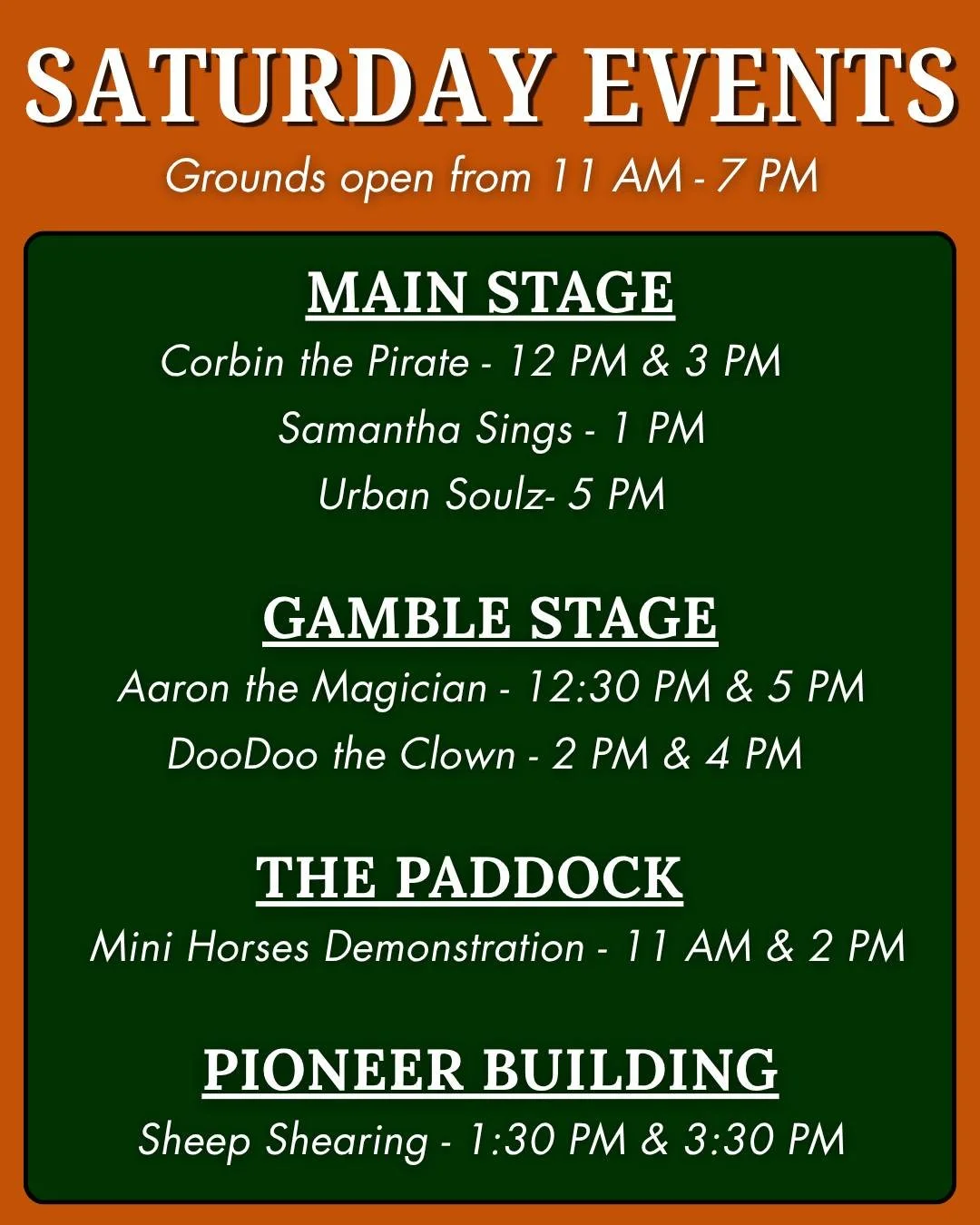 DAY 1 SCHEDULE: See all of what the Woodbridge Fall Fair has to offer today. Here is the list of activities happening tomorrow that we guarantee the whole family will enjoy! Swipe to see the fair's map with all of the corresponding locations. Today's