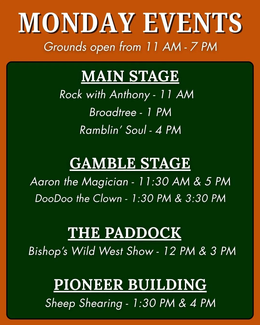 DAY 3 Schedule: Tomorrow is the last day of our 2025 Fair! Please see our schedule of today's events and the map with the corresponding locations! We guarantee you'll a great day!

#woodbridge #fallfair #fair #fall #autumn #thanksgiving #shows #enter