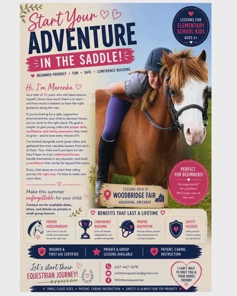 Start your horse back riding jounrey this Summer with  @withthemequestrianessentials at located at the Woodbridge Fall Fair.  Create an unforgetable expereince for your child learning proper horsemanship skills,  confiendence and safety awareness wit
