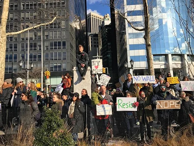 "No ban, no wall, New York for all" #noban #nowall #nomuslimban #batterypark #nevertrump #resist #protest #dissent #45to45