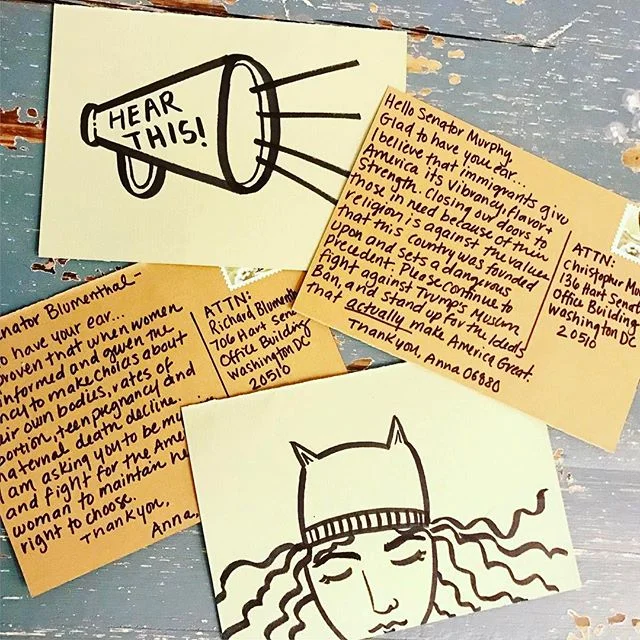 Before the weekend, take a few minutes + write your #senator or local rep. Our very own @anniewitzdesign is making herself heard every day #writeyoursenator #nowall #nowallnoban #notmypresident #democracy #swingleft #beheard #beseen #activist #artist #neverTrump #protest #resist #makeAmericagreat #immigration #inclusivity #diversity #socialjustice