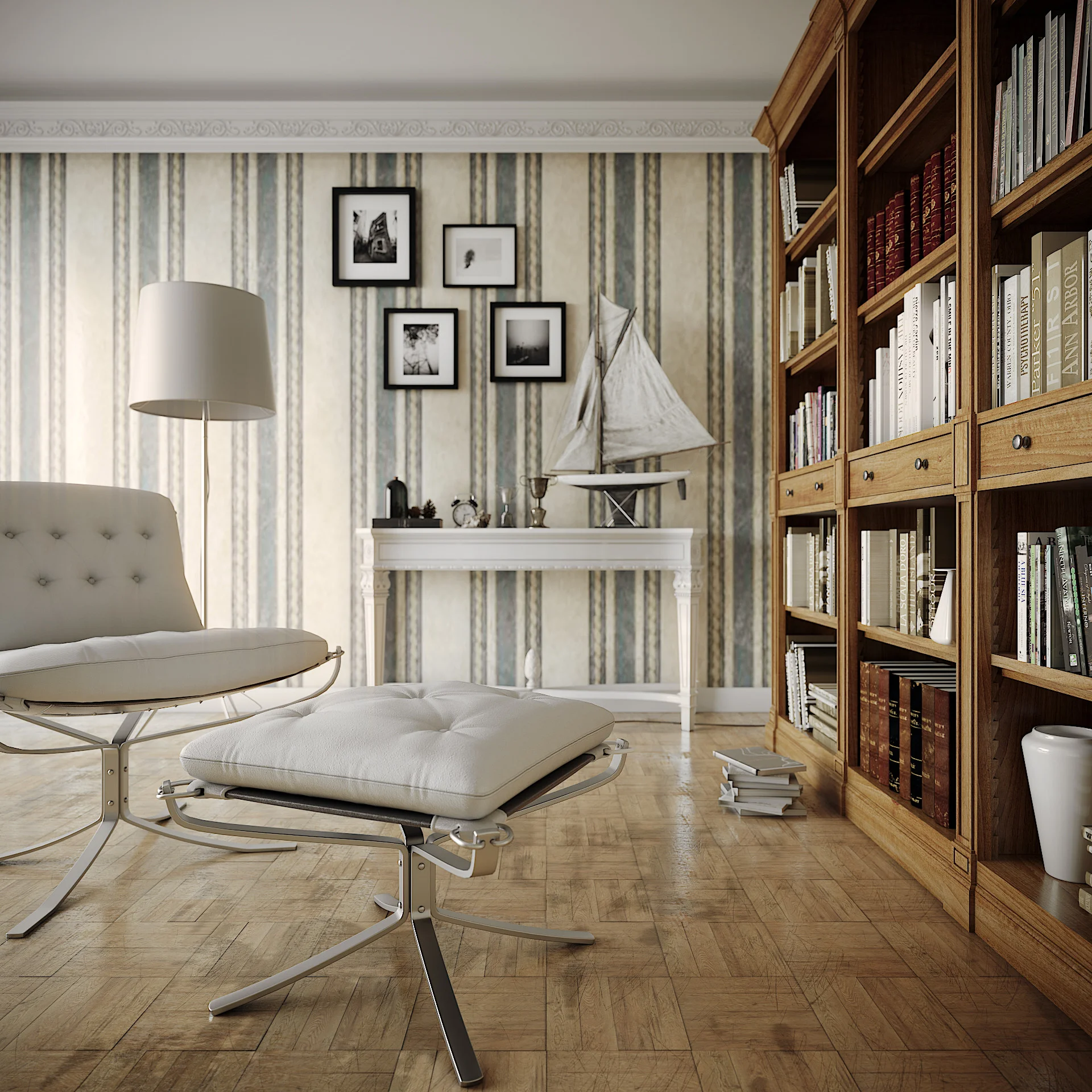 Created by Iván Zabalza González using 3dsmax and Corona renderer. Nice work making the scene feel lived in. The leather chair looks comfy :)