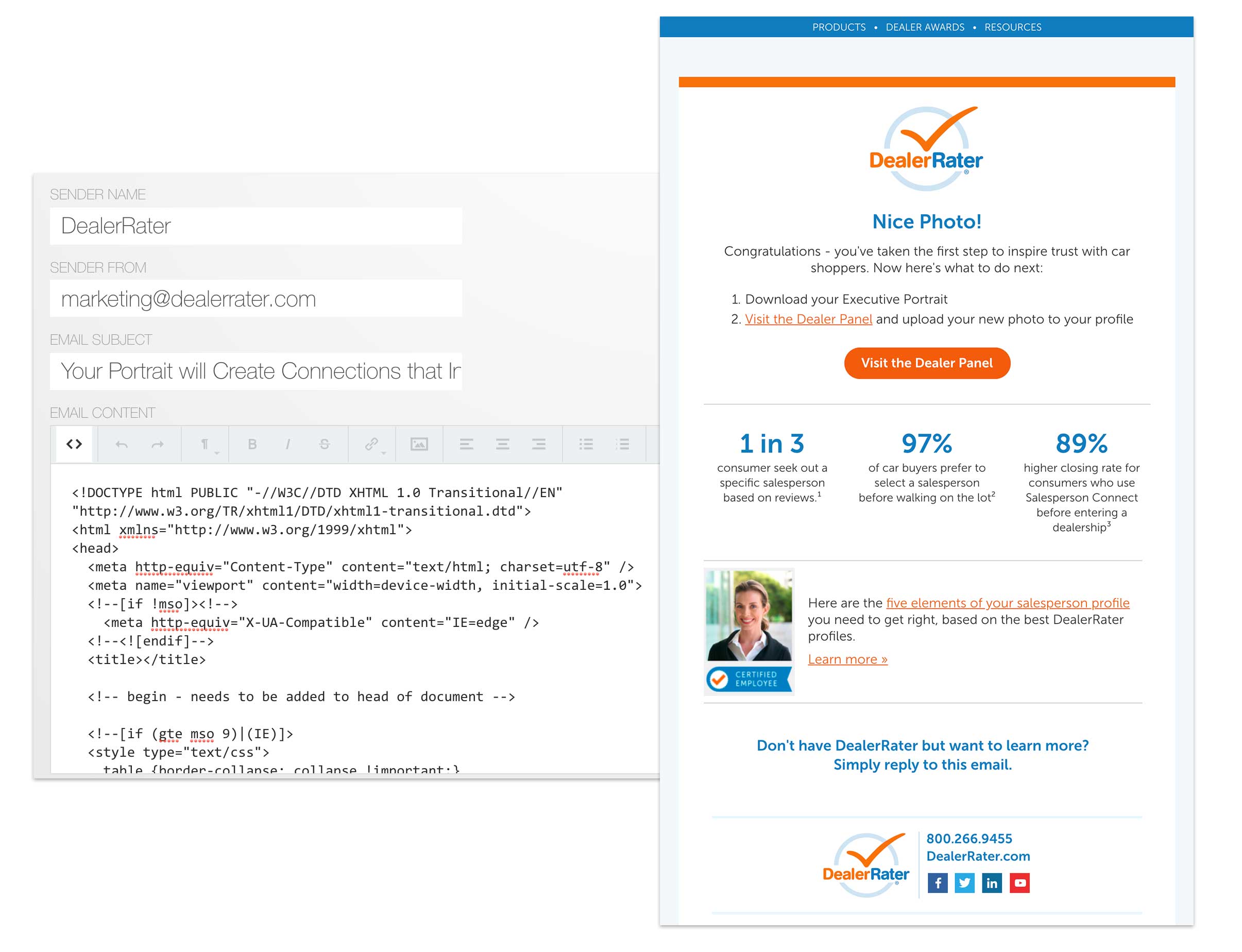 HTML email editor for event photo sharing