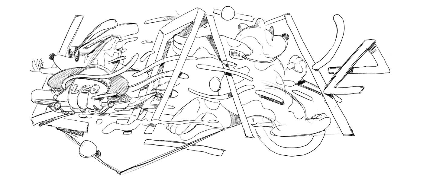 Stage 1. The rough pencil sketch for creative development.