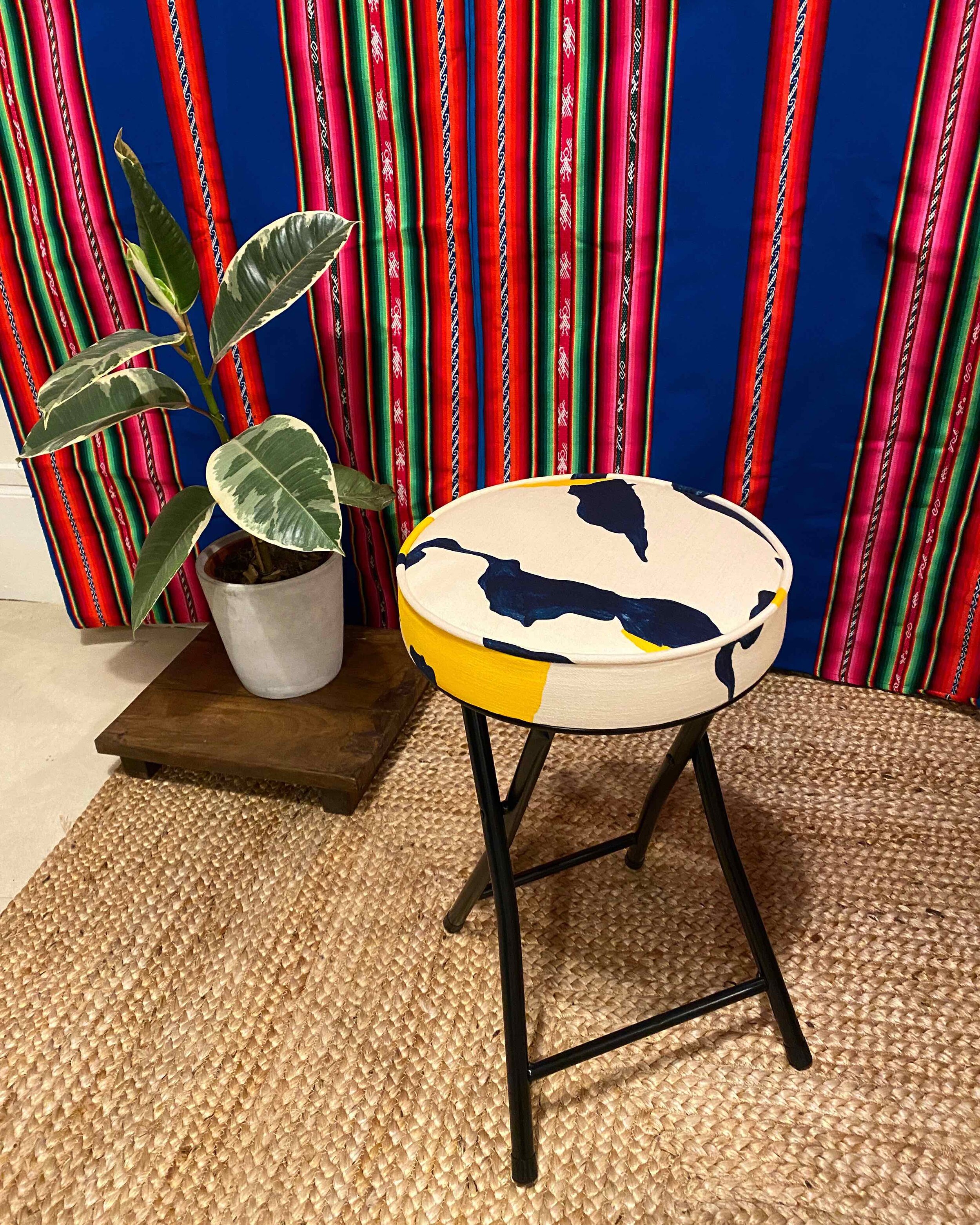 Tabouret Broome jaune et bleu 