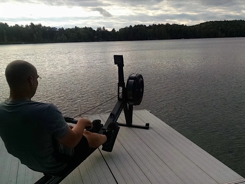 Chris getting his rowing workout on the dock