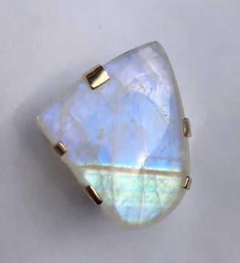 BAGUE ARGENT OR PIERRE DE LUNE ARC EN CIEL