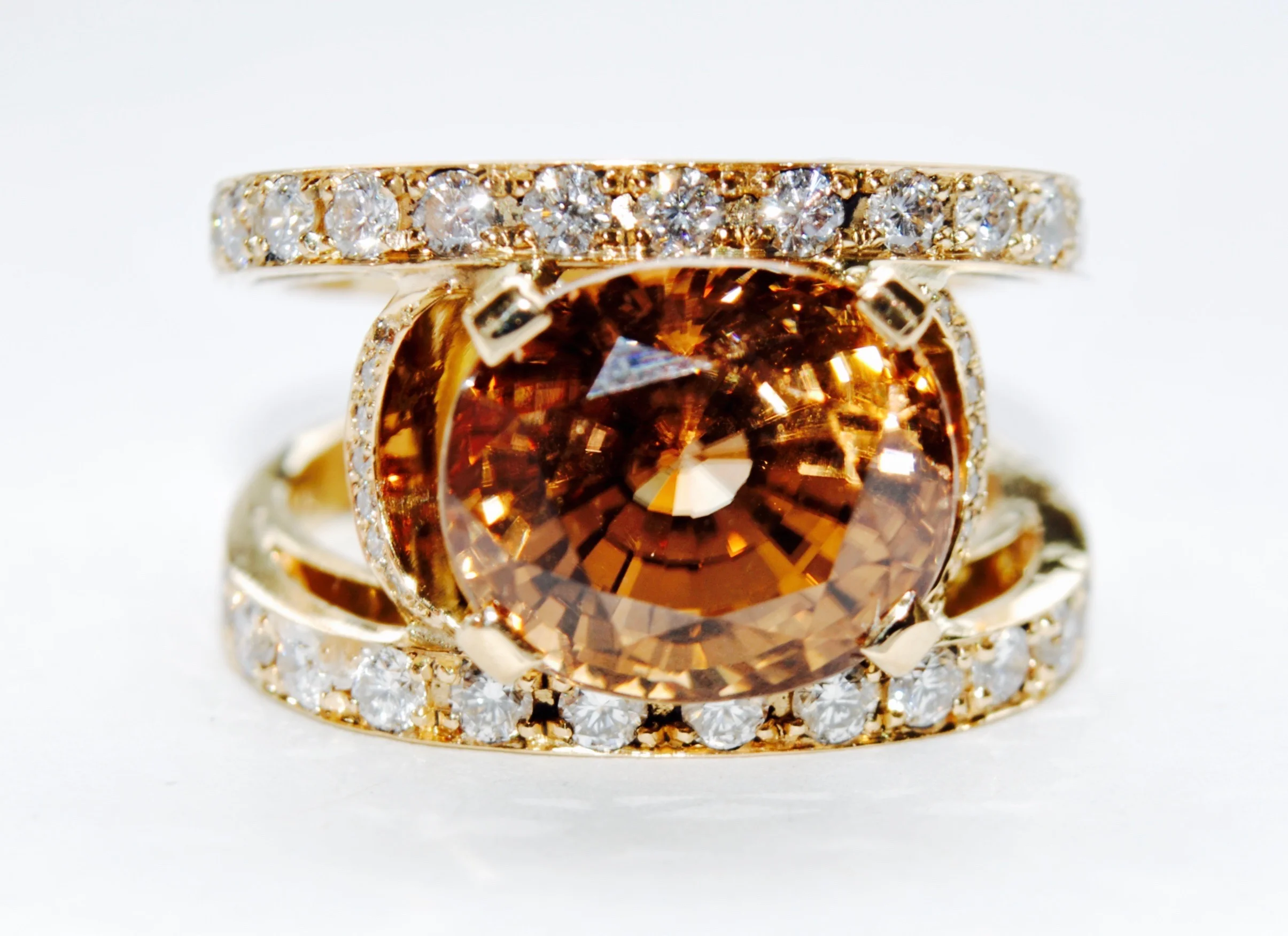 BAGUE OR ROSE SAPHIR JAUNE BRILLANTS