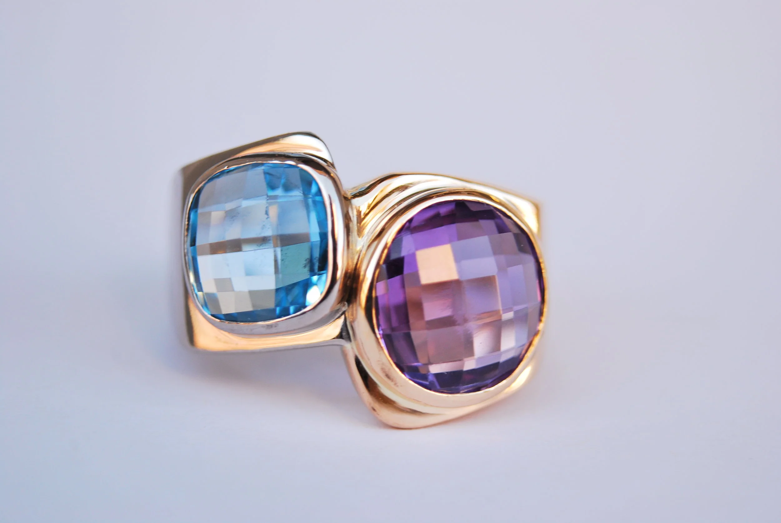 BAGUE OR JAUNE TOPAZE BLEU AMETYSTE