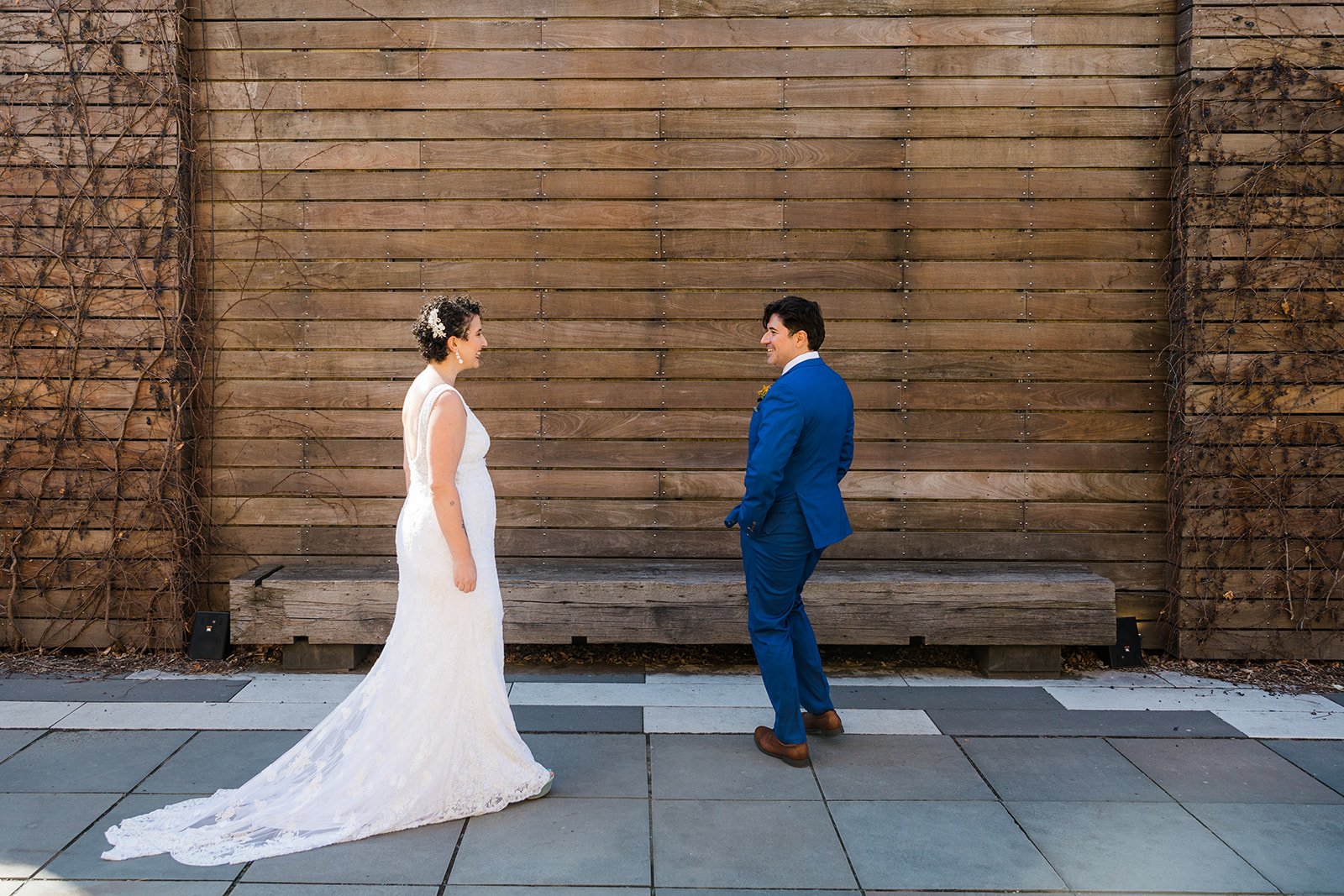  Bride and groom’s first look at The Joinery in Logan Square Chicago 