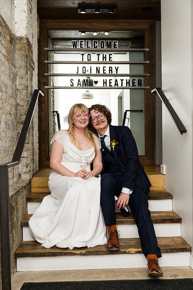 Bride and groom at the joinery 