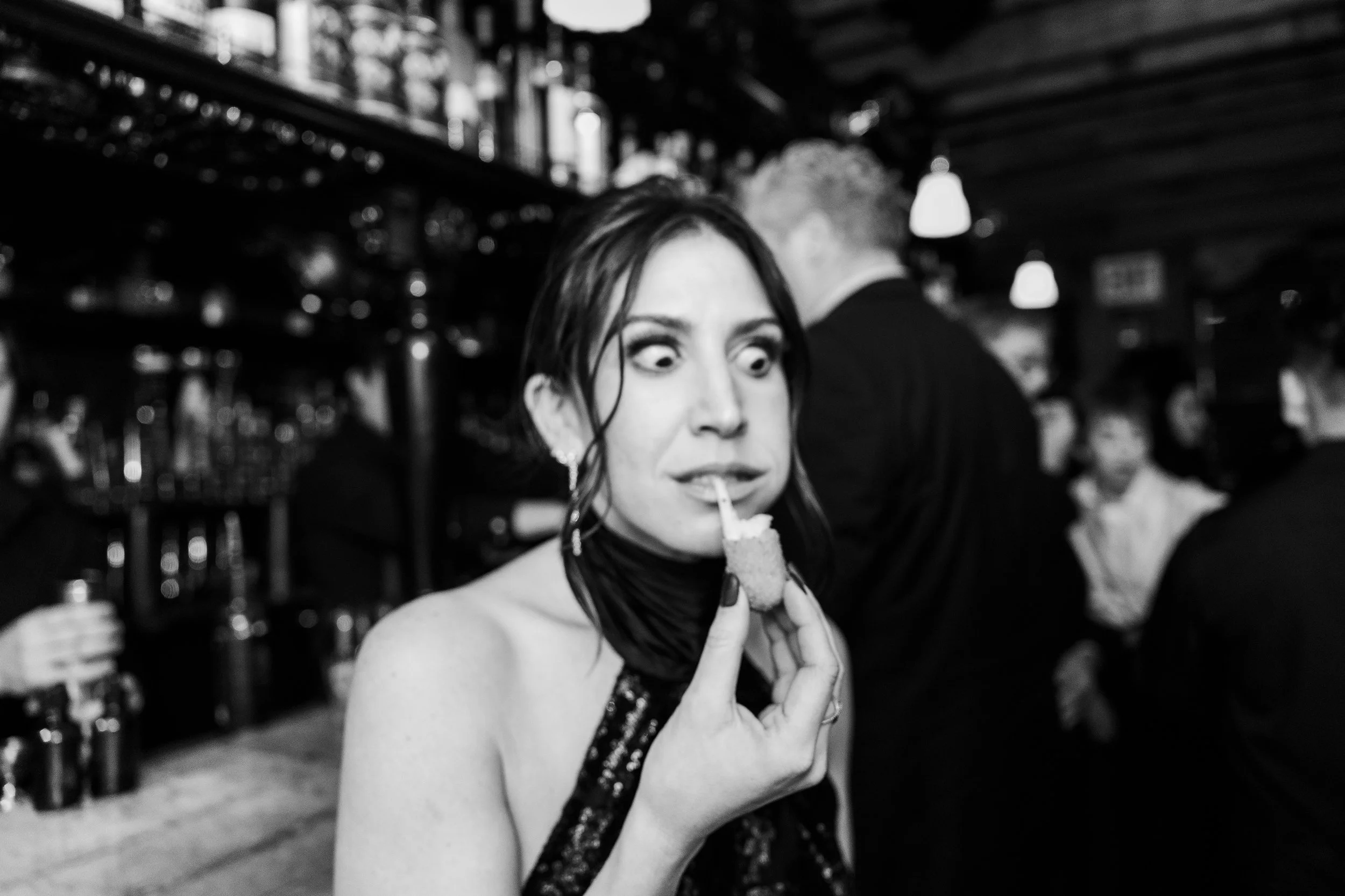 Fun black and white wedding candid 