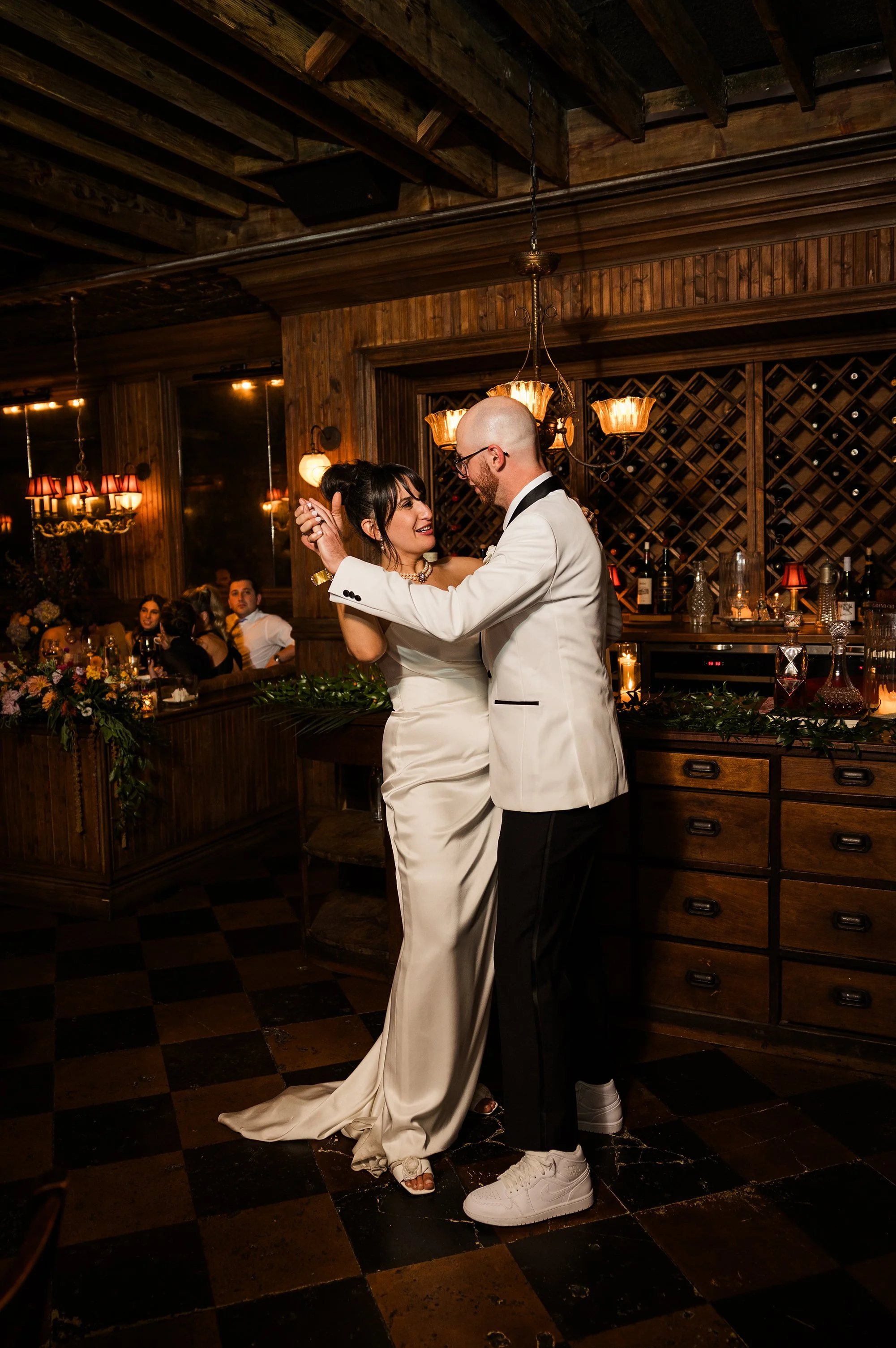 First dance candid gilt bar wedding 