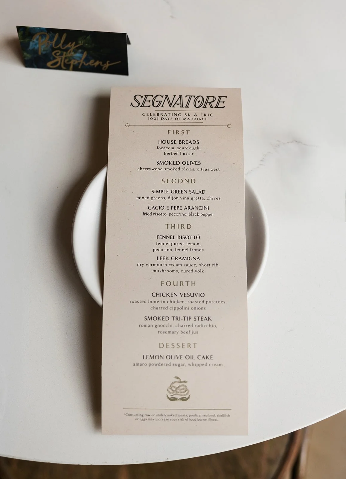 Segnatore private event menu