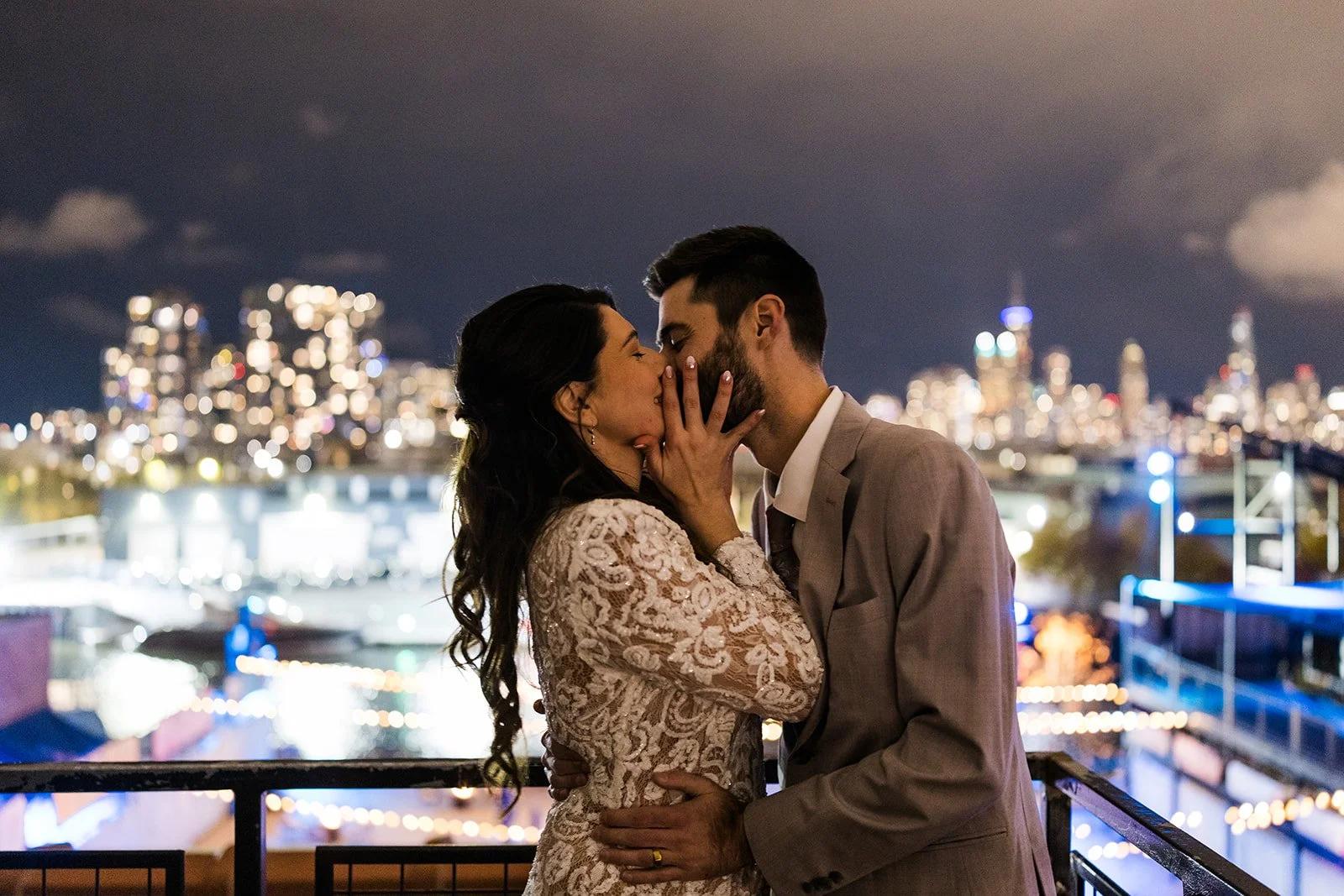 Night time Chicago Skyline wedding photo