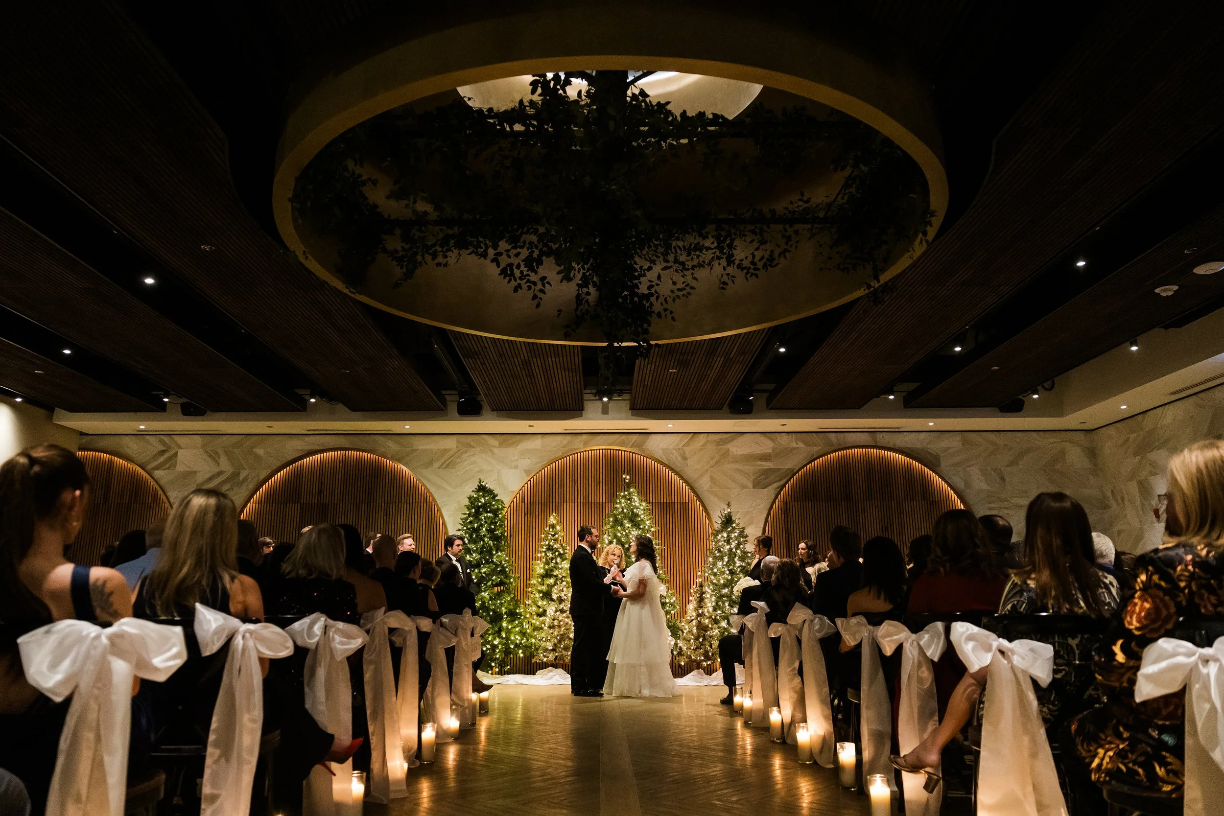 Documentary wedding photography of winter ceremony at Chicago Winery 