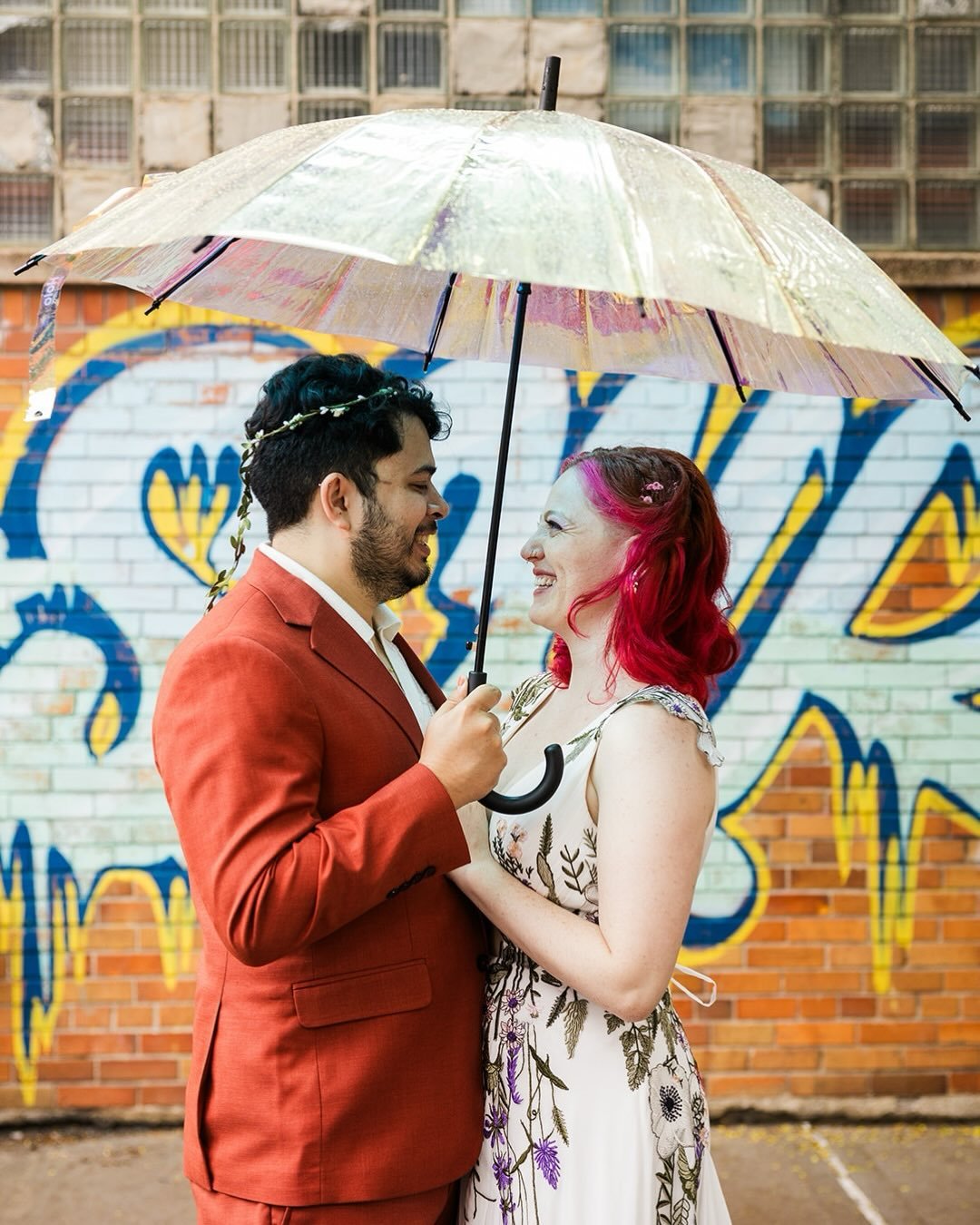 Honestly embracing the rain on your wedding day is such a cool move. I loved this sweet rainy first look and portraits with A&amp;C in Brooklyn last June. 💙 And not everyone can pull off portraits with an iridescent umbrella but it absolutely matche