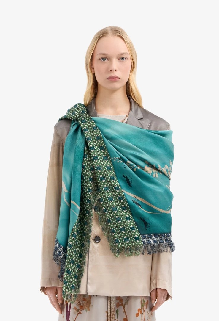 PIERRE-LOUIS MASCIA ALOE SILK 135X195CM SCARF AQUA SS25