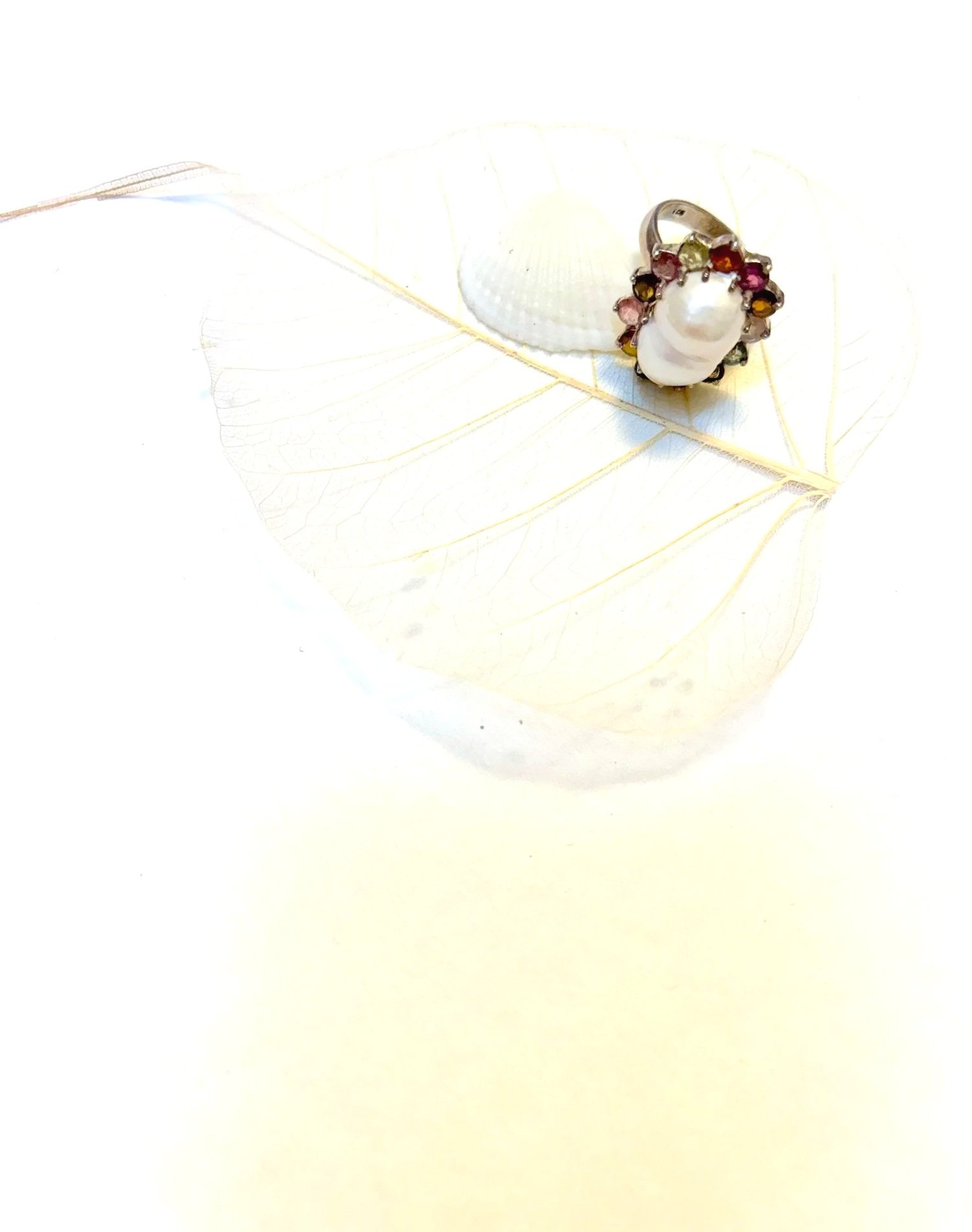 TOURMALINE FLOWER & PEARL SILVER RING
