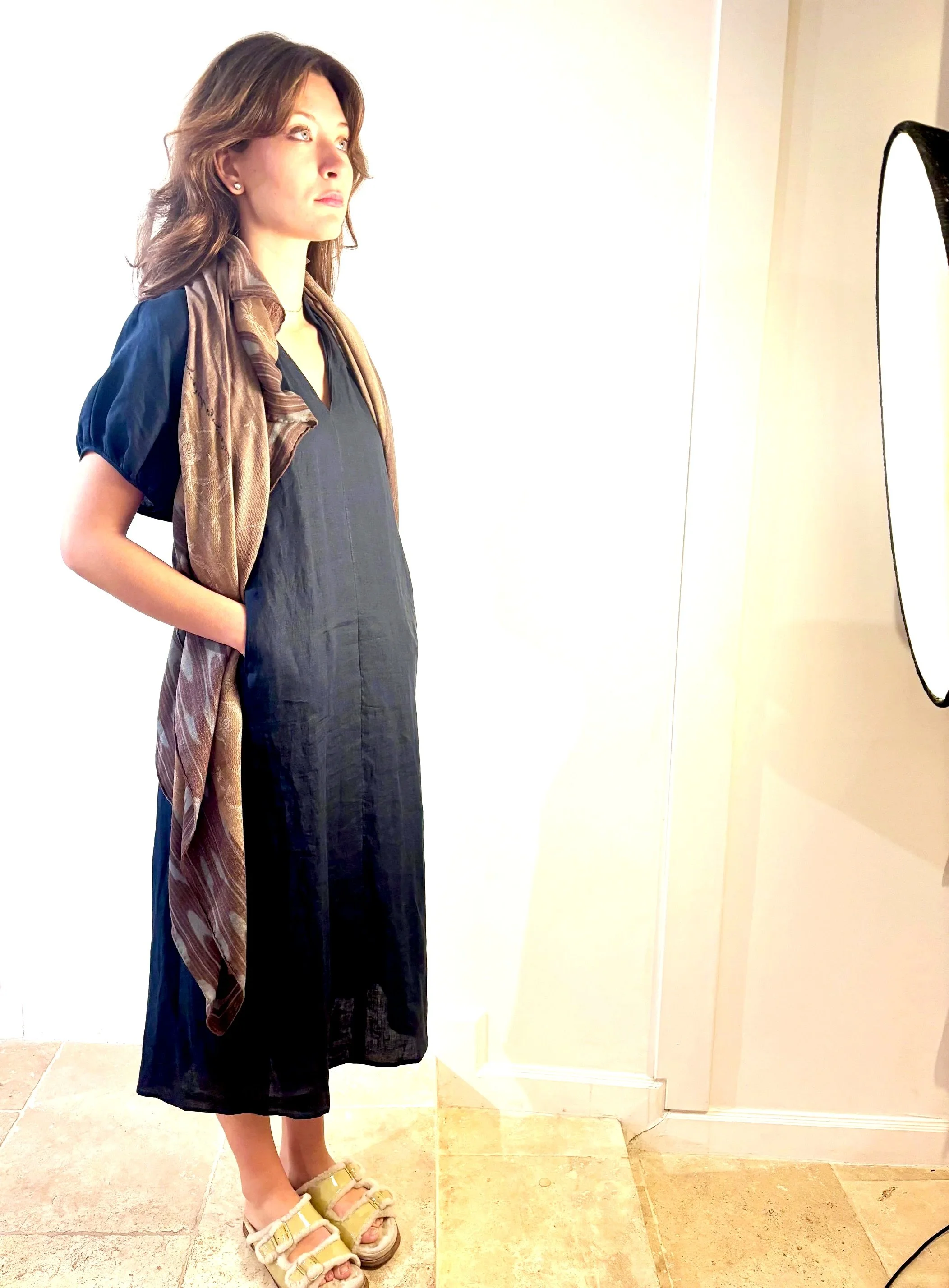 TICCA LINEN V NECK DRESS