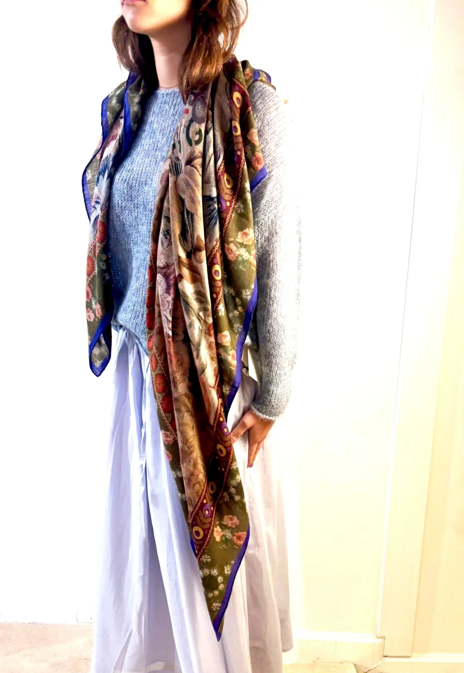 PIERRE-LOUIS+MASCIA+MAGAR+WOOL+135X135CM+SCARF+FLORAL