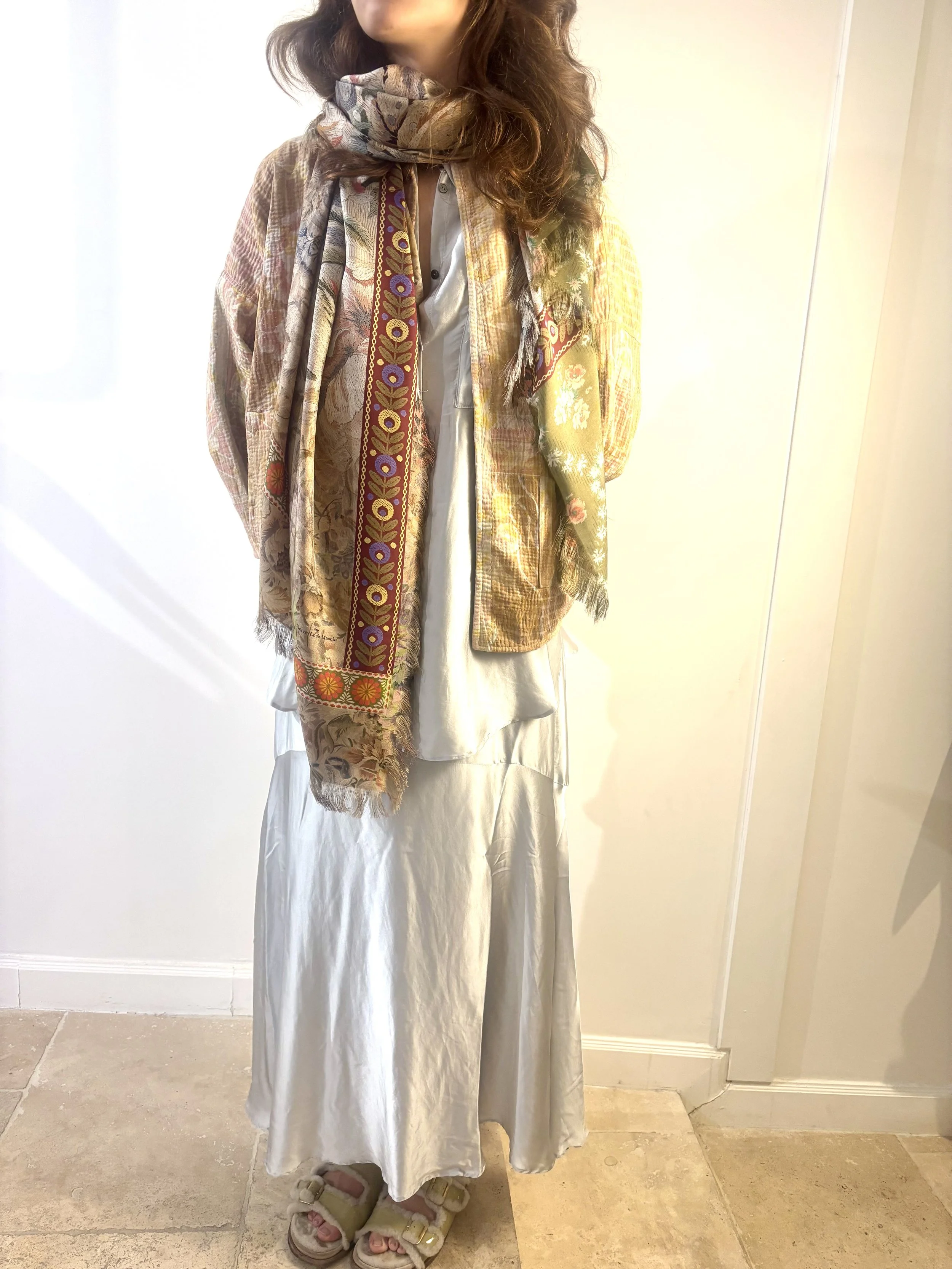 PIERRE-LOUIS MASCIA ALOE SILK 135X195CM FRINGED SCARF