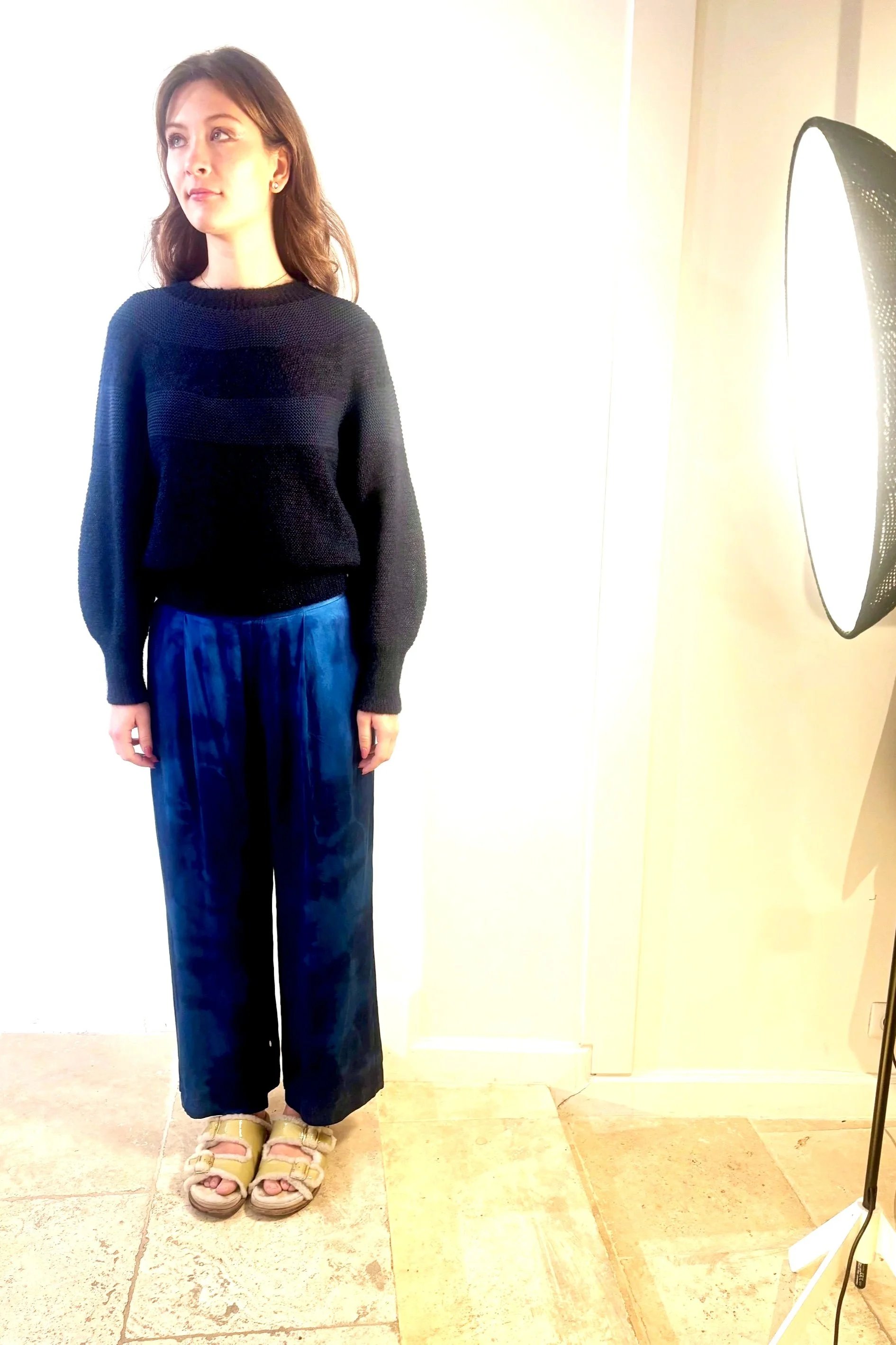 ENRICA+TOKYO+WIDE+INDIGO+SILK+PANTS+KNIT+LOOK