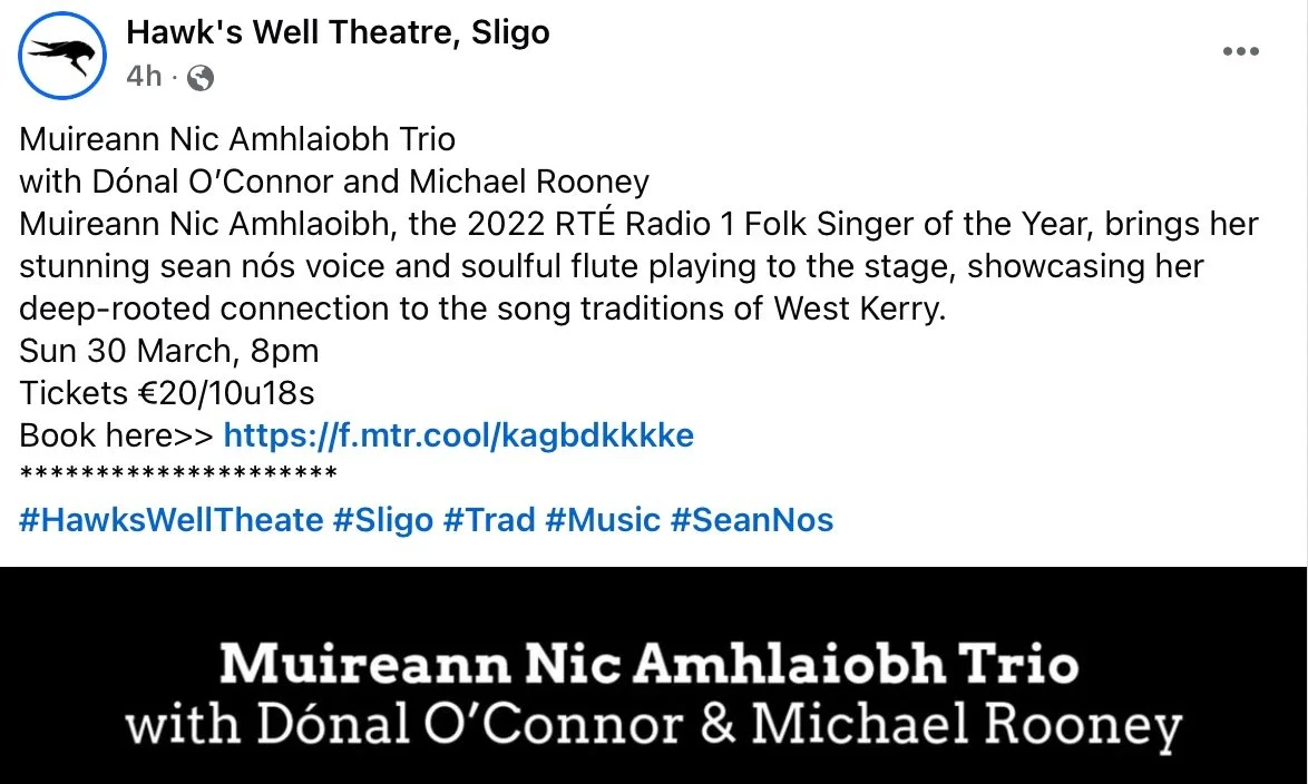 Hawks Well Theatre- Muireann Nic Amhlaoibh Trio