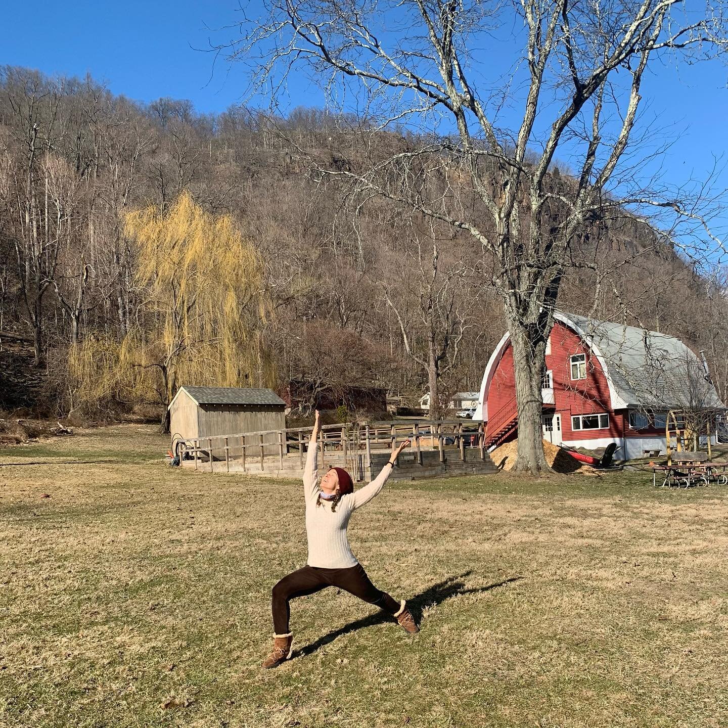 Last year we&rsquo;ve been practicing yoga outdoors into December. Being on the earth is grounding and lots of magic happens around us, like bald eagles landing on the tree with an eel, ravens playing up in the skies, mama deer with fawns grazing in 