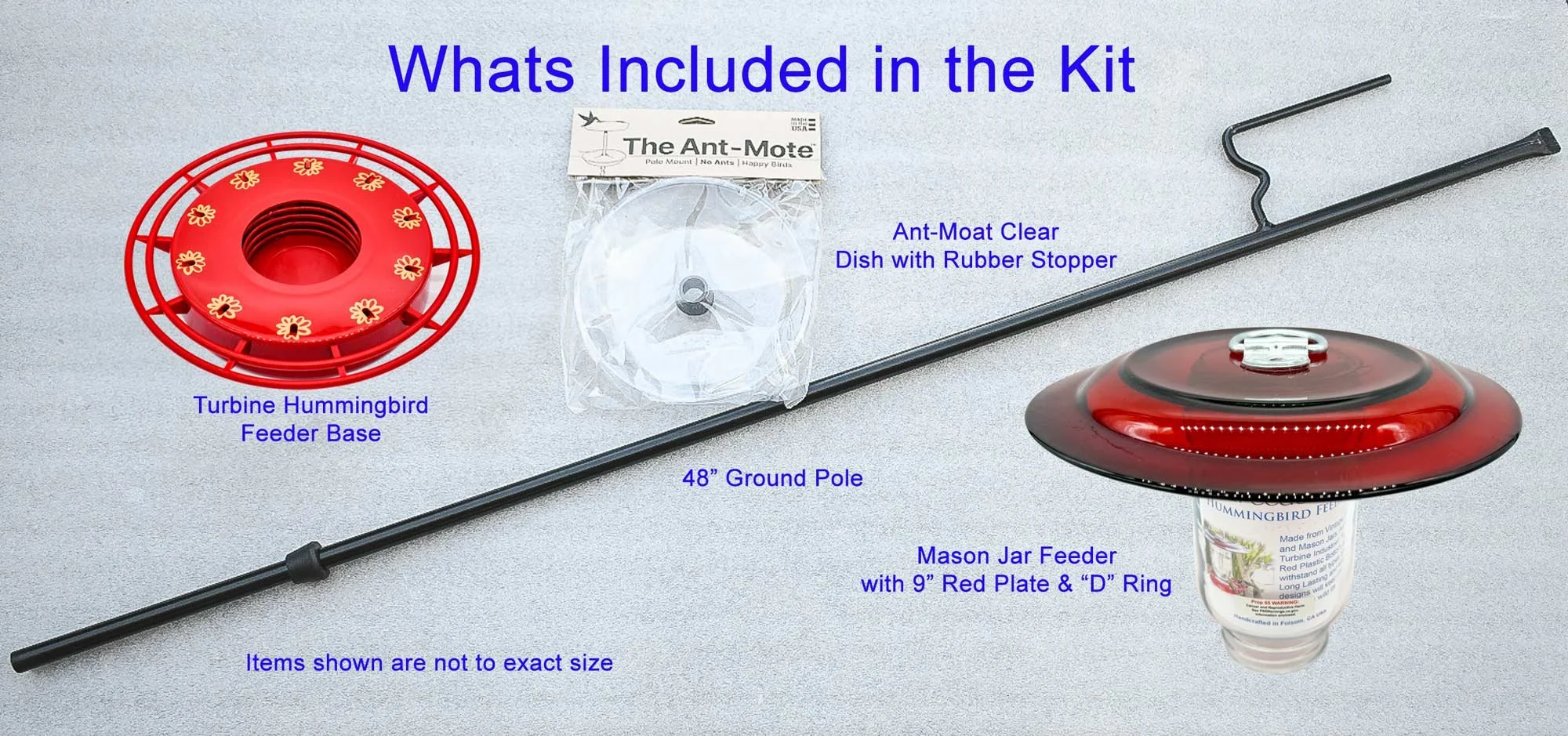 Garden hummingbird feeder system with pole mount and ant moat protection