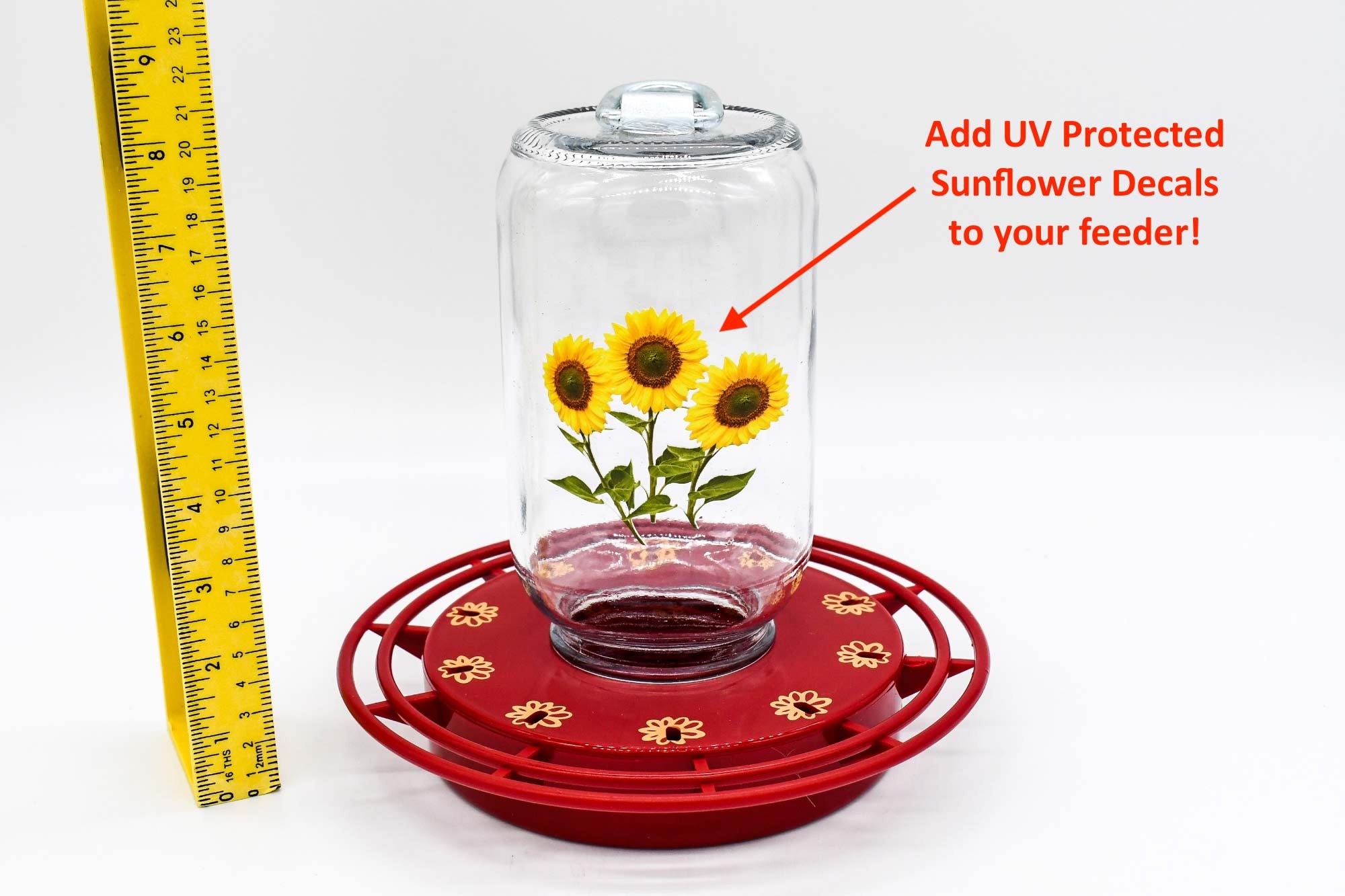Farmhouse mason jar feeder with add 1 or 2 sunflower decals