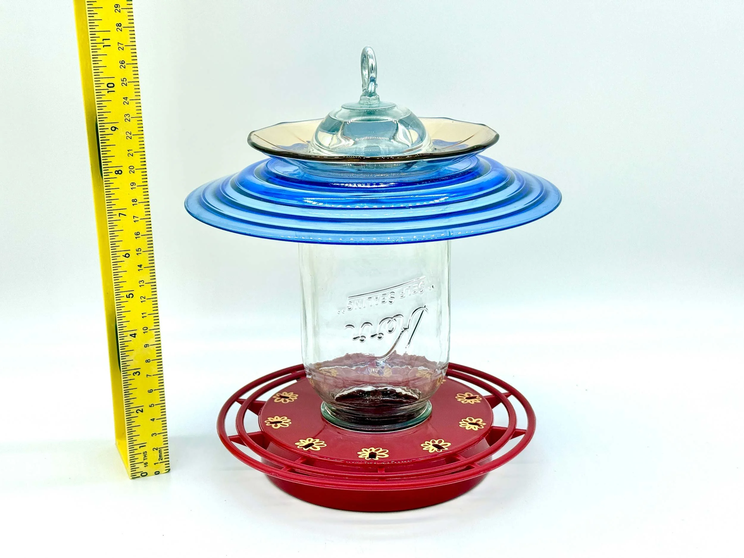photo showing turbine feeder base mounted to mason jar with hazle atlas moderntone glass.
