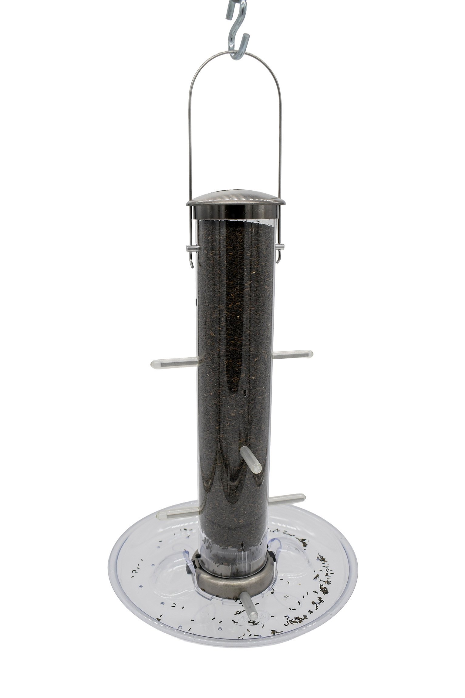 Aspects 449 Seed Tray Installed on Quick Clean Tube Bird Feeder