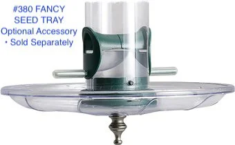 Aspects 380 Fancy Seed Tray optional accessory installed on a tube bird feeder to provide additional feeding space, sold separately.