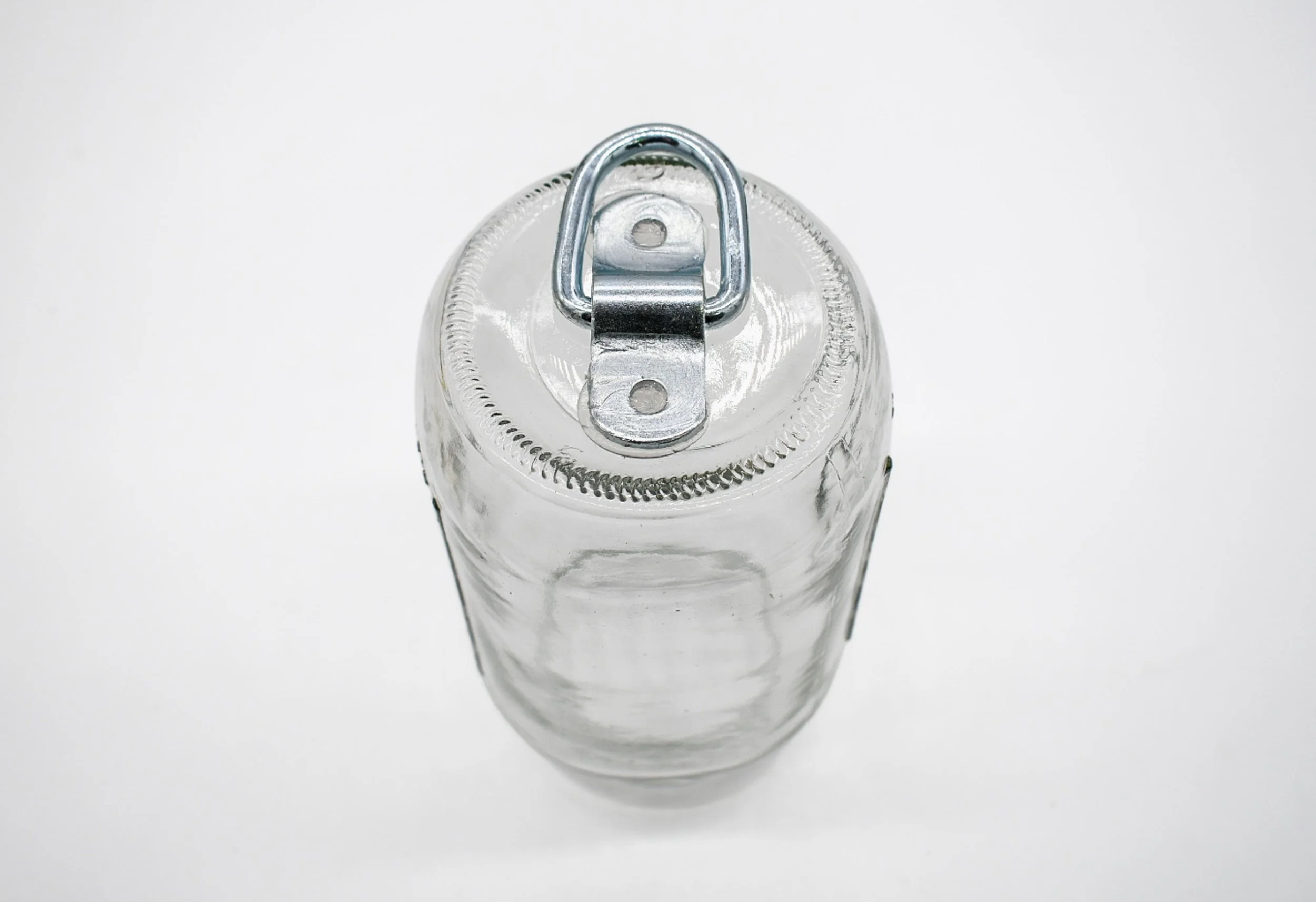 Top view of 32 oz Mason jar showing galvanized hanging hook and attachment