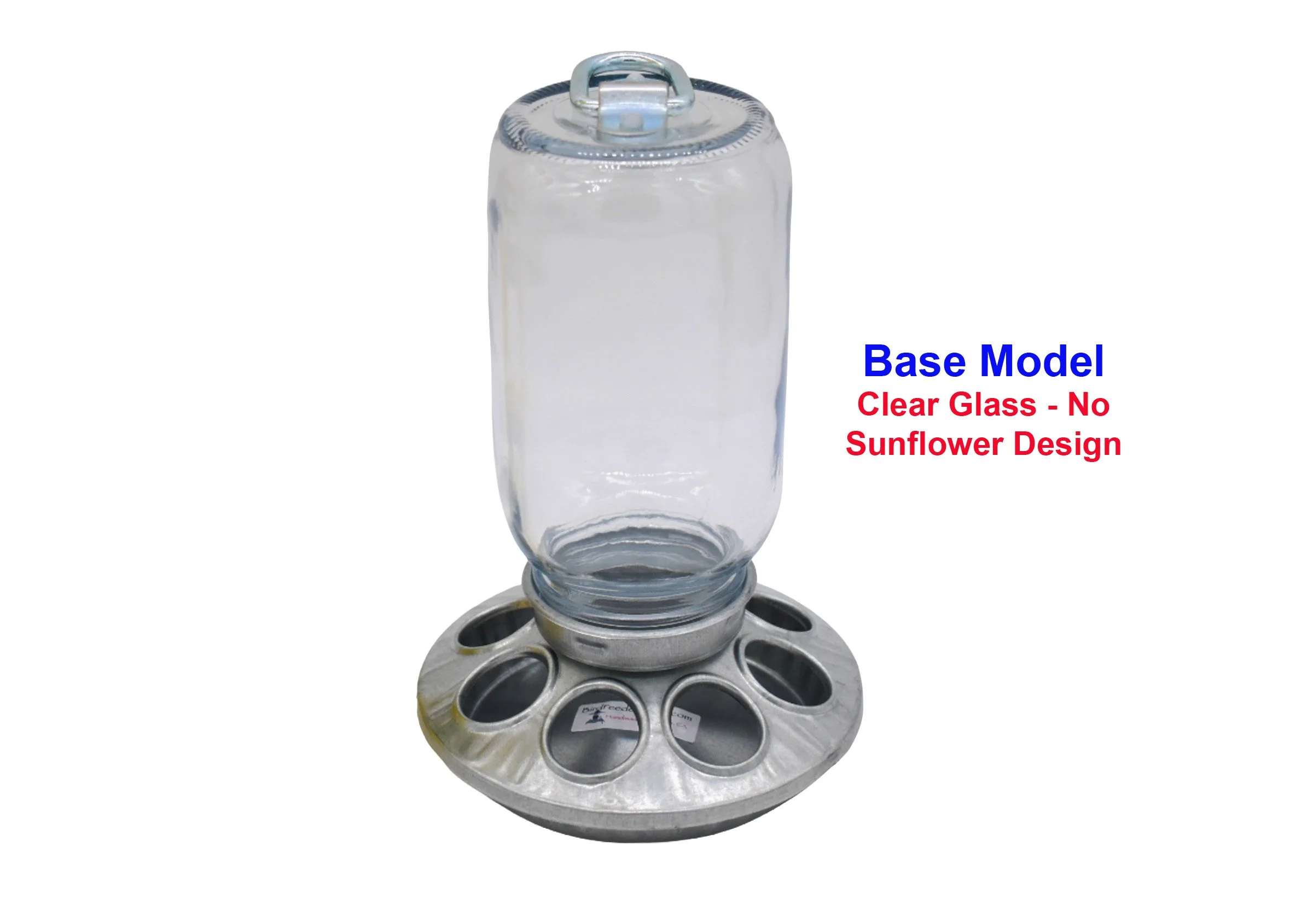 Mason jar bird feeder with two sunflower designs, one displayed on each side of the clear glass jar