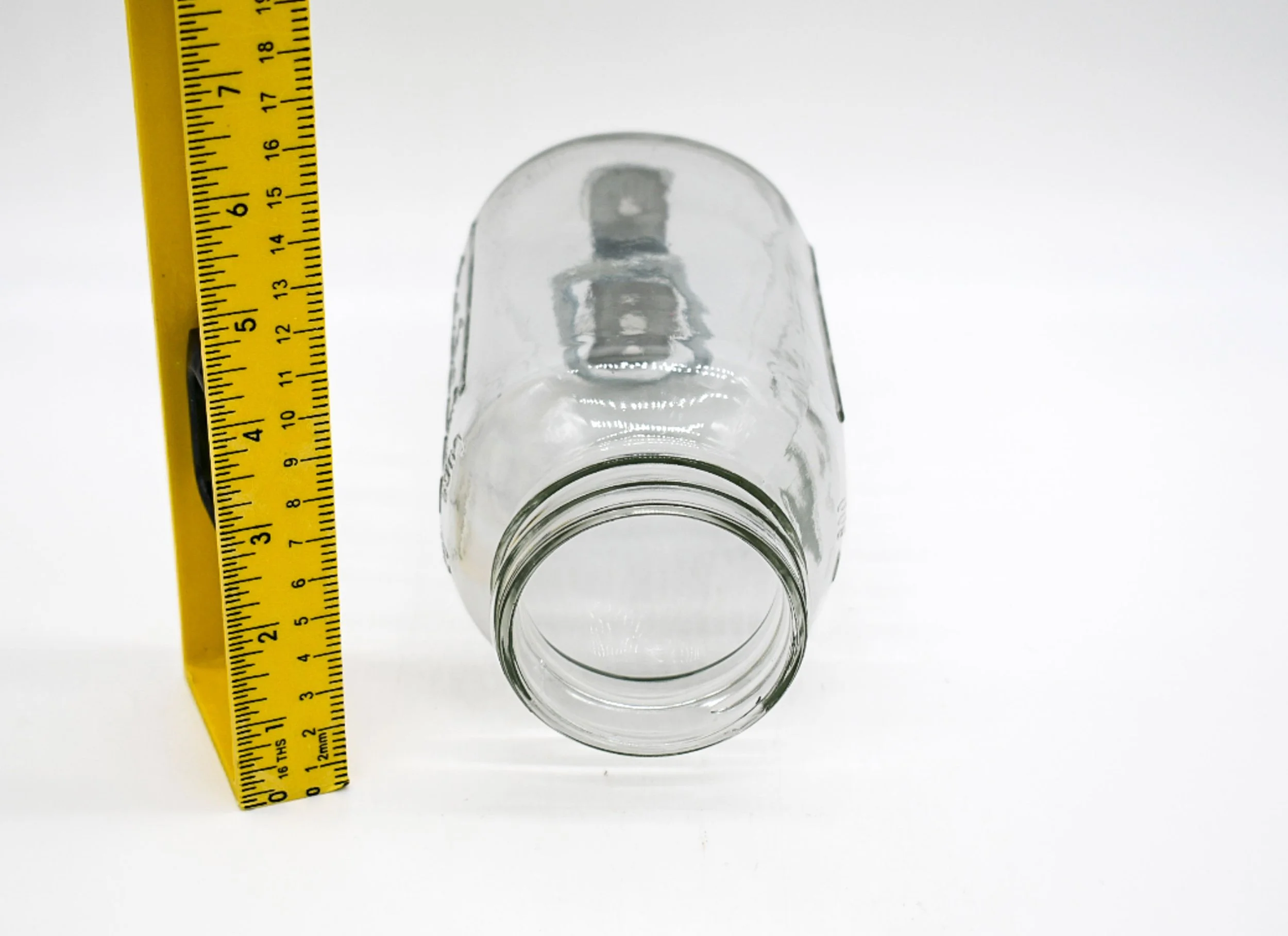 32 oz replacement Mason jar shown beside ruler with standard threaded Mason jar opening