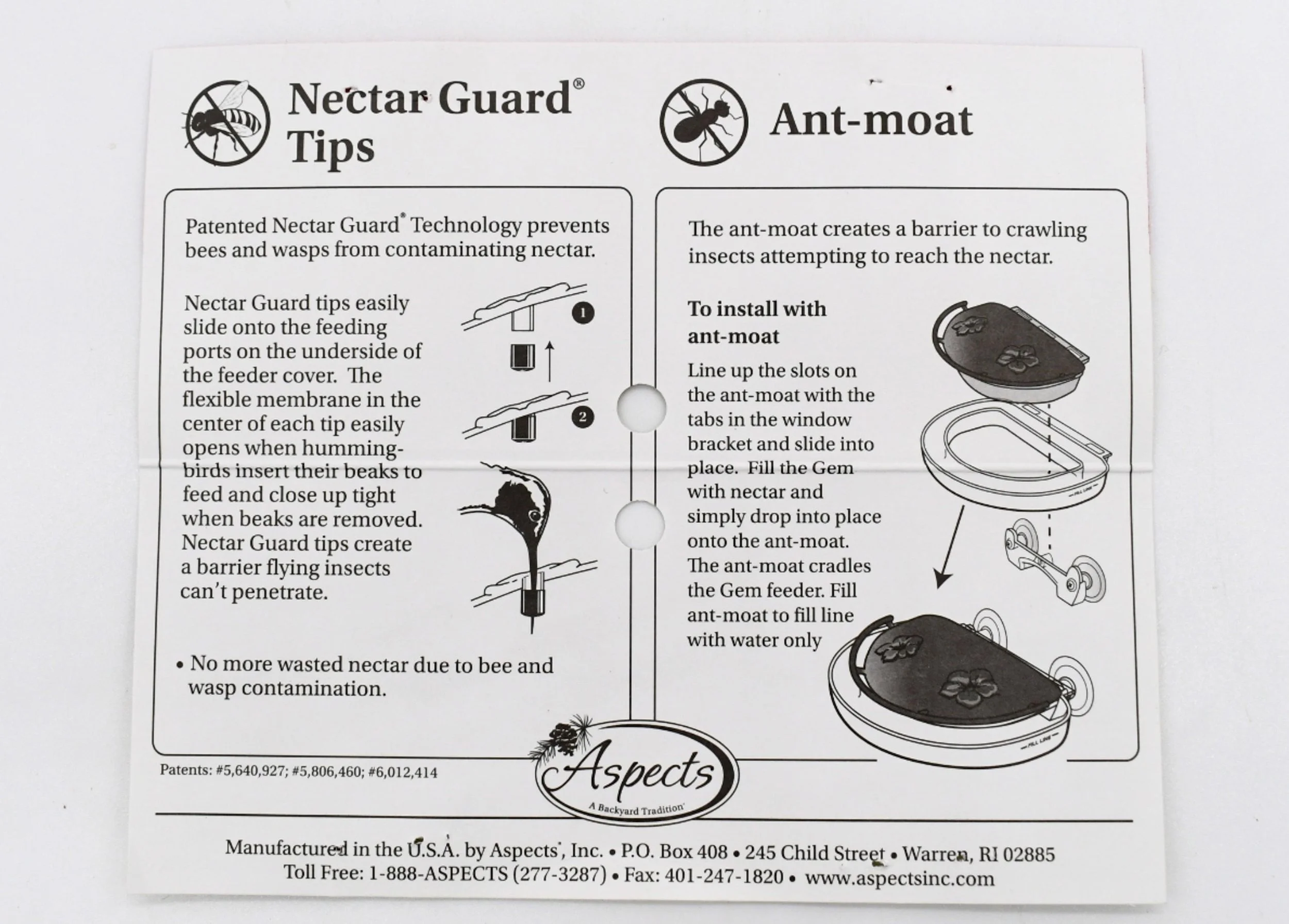 Aspects 438 Gem Anti-Insect Kit instructions for installing Nectar Guard Tips and wrap-around ant moat