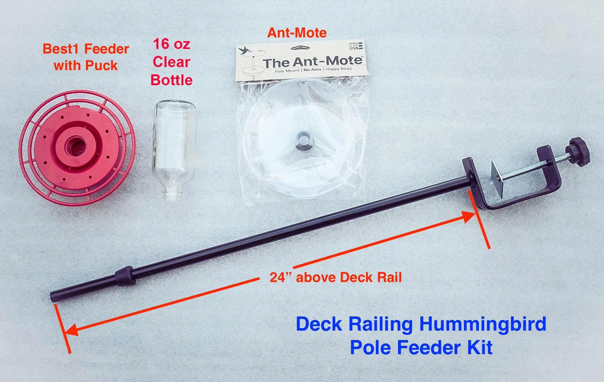 Photo of what is included in the 16 oz Clamp On Rail Kit.