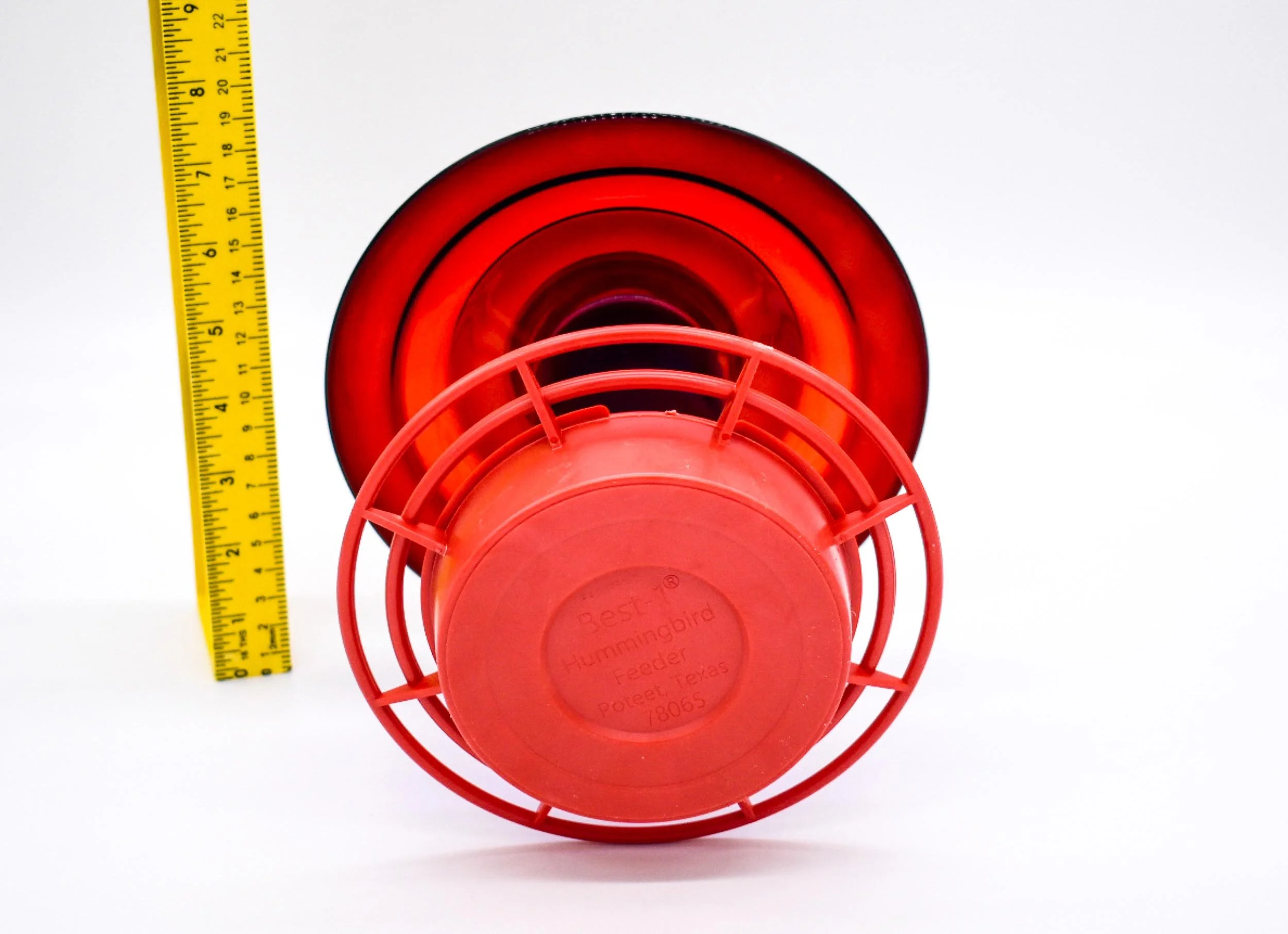 Bottom view of the Red Anchor Hocking Hummingbird feeder.