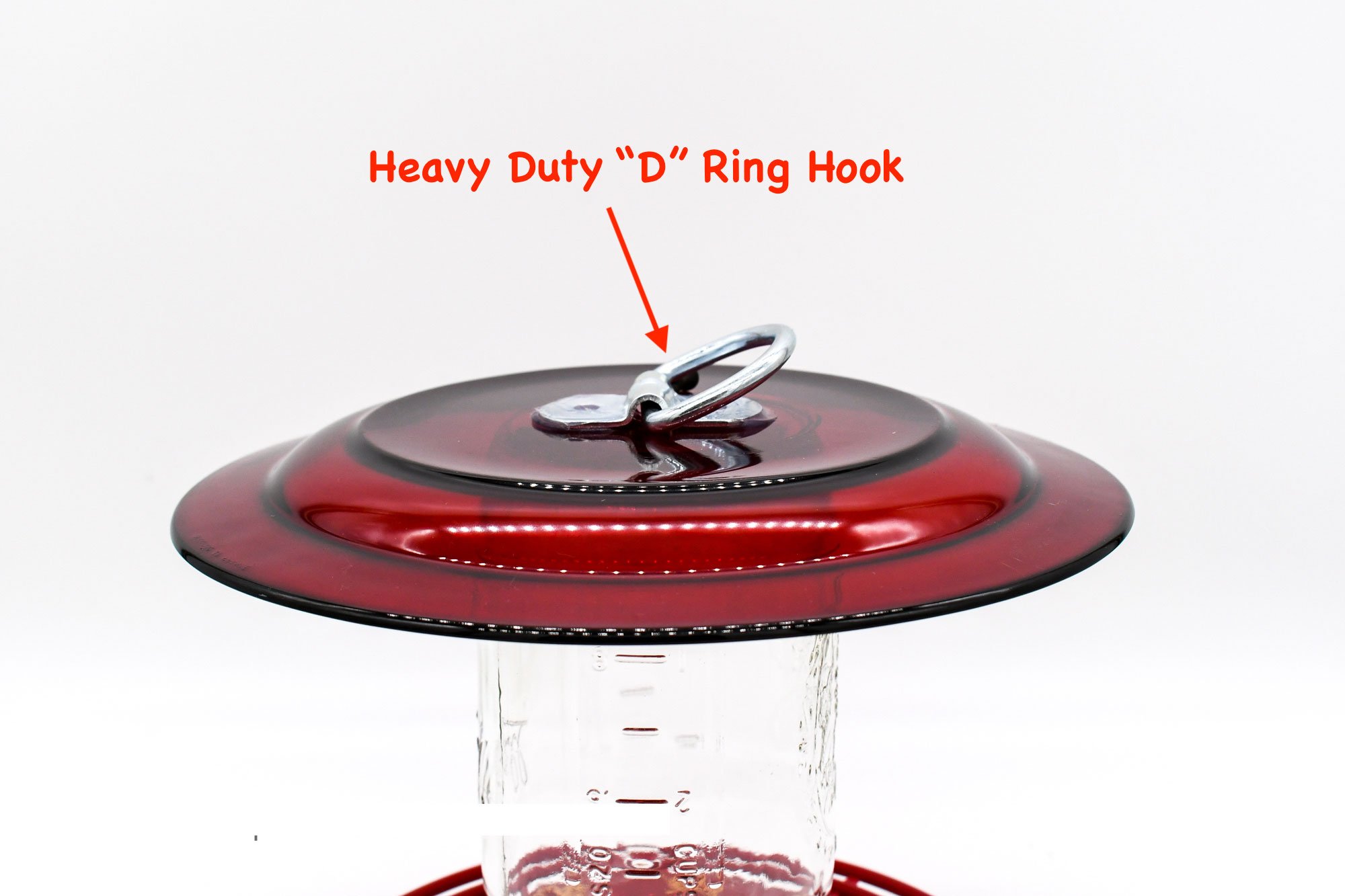 red plate mounted to mason jar with D ring to hang